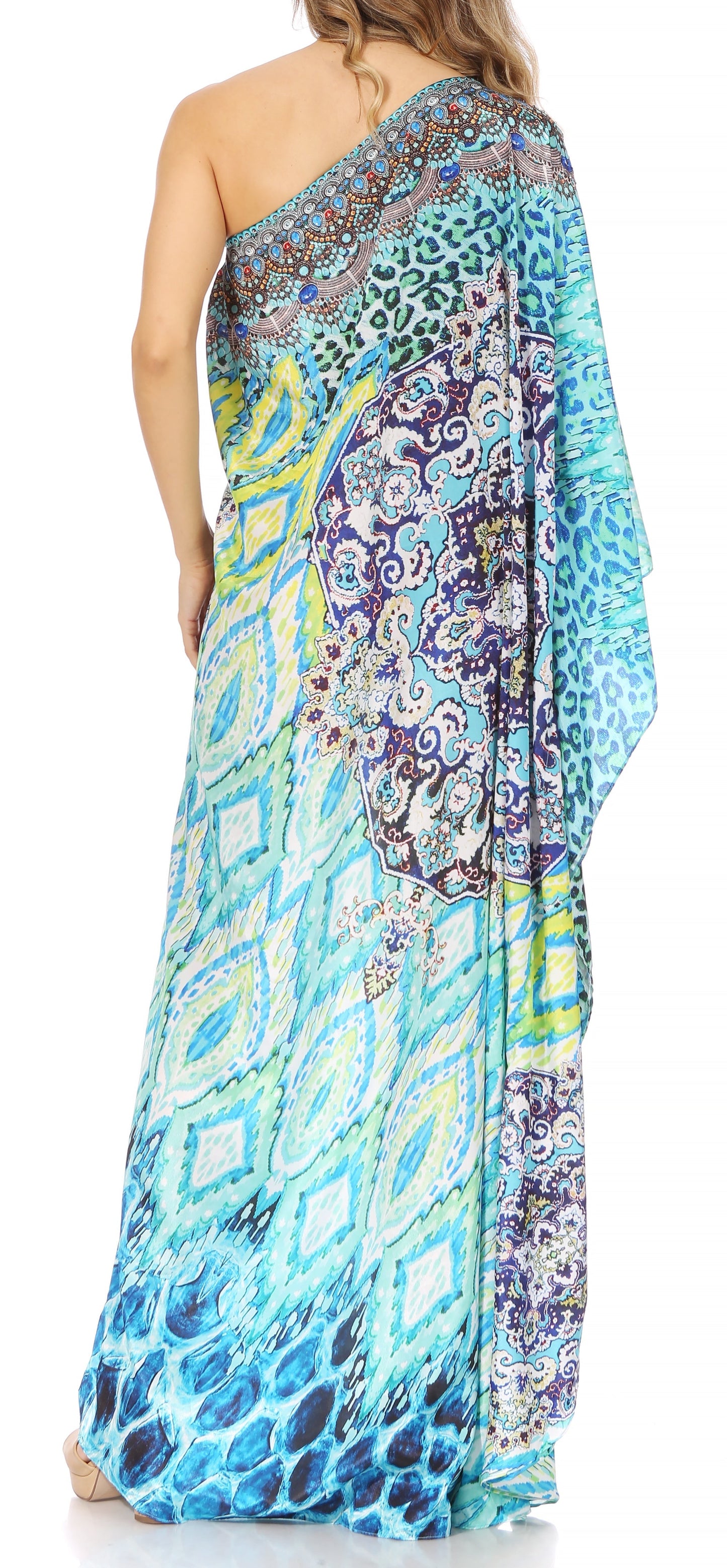 Sakkas Dora Women's One Shoulder Short Sleeve Casual Elegant Maxi Dress with Print - Concordia Style Boutique