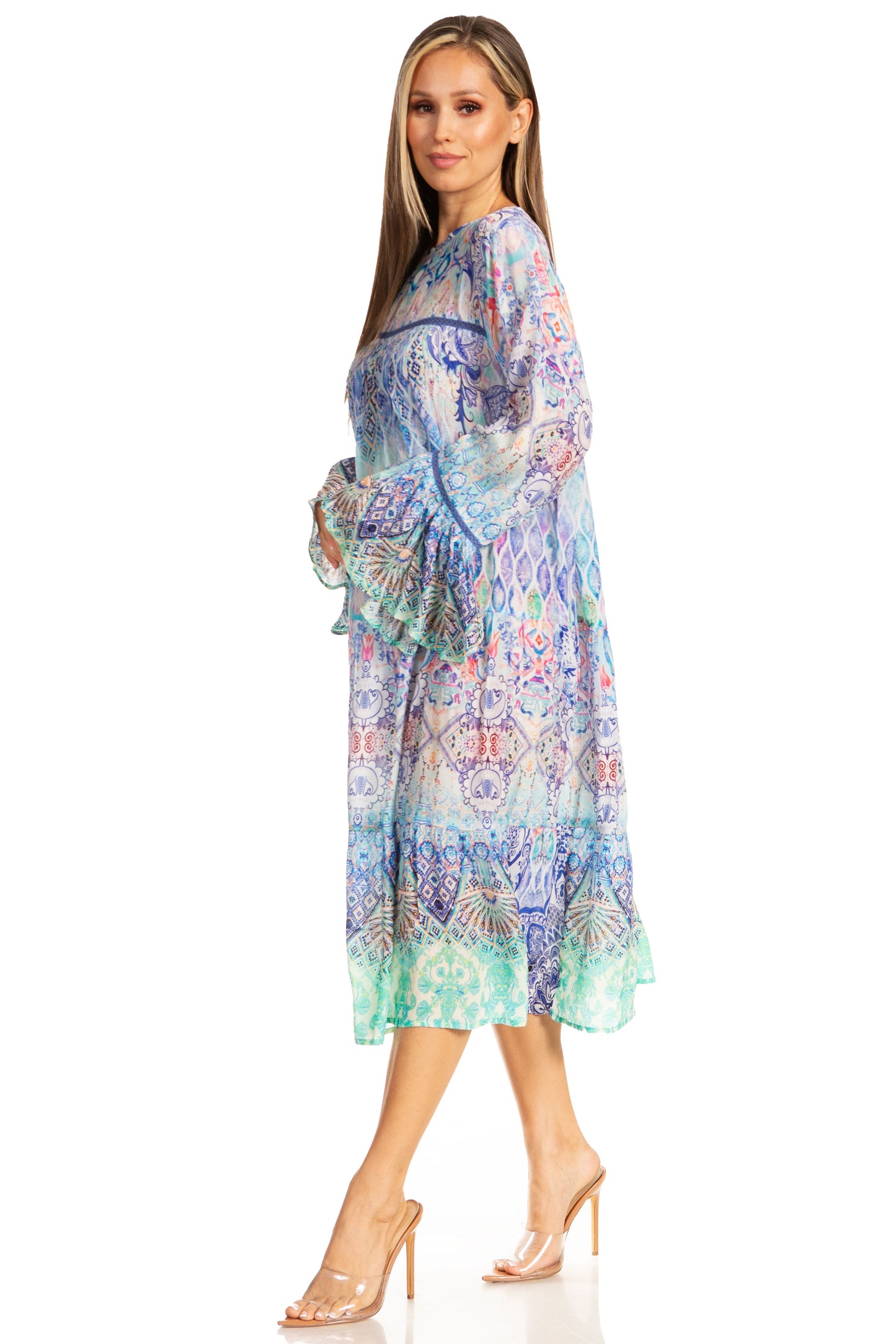 Sakkas Womens Ruffled Sleeves Scoop Neck Summer Short Tiered Dress/Loungewear - Concordia Style Boutique
