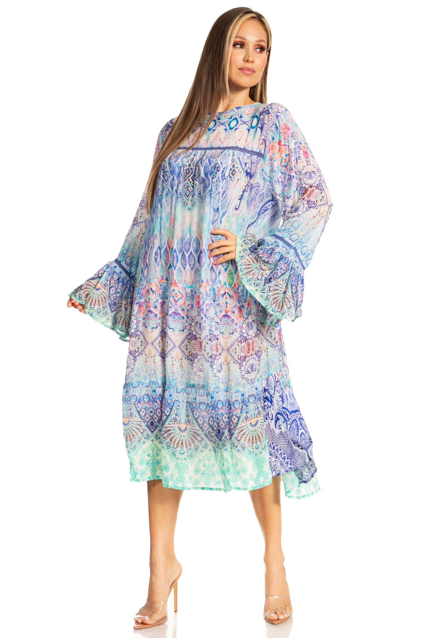 Sakkas Womens Ruffled Sleeves Scoop Neck Summer Short Tiered Dress/Loungewear - Concordia Style Boutique