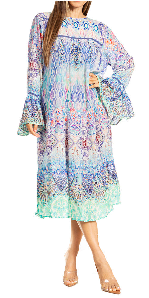 Sakkas Womens Ruffled Sleeves Scoop Neck Summer Short Tiered Dress/Loungewear - Concordia Style Boutique