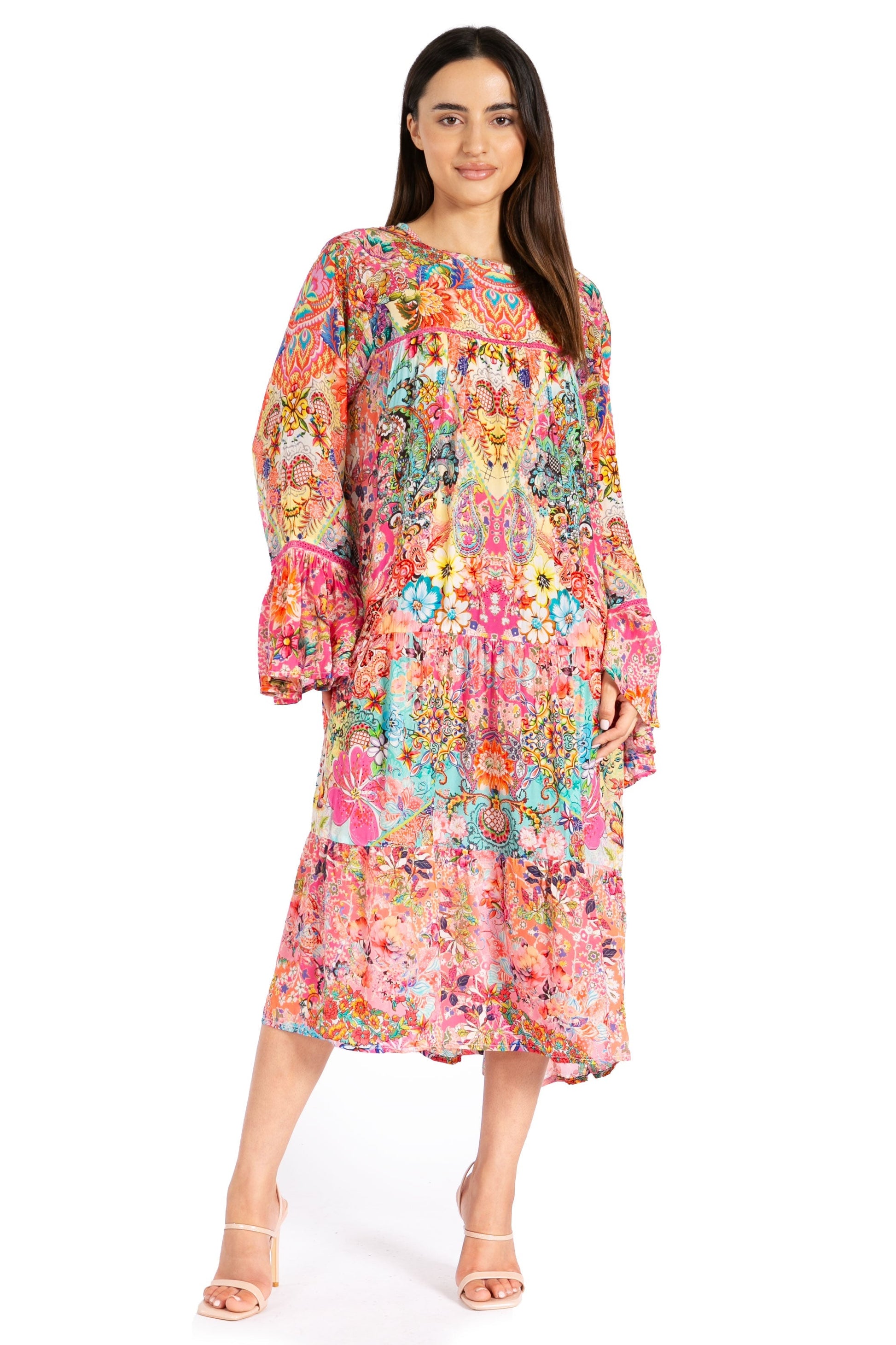 Sakkas Womens Ruffled Sleeves Scoop Neck Summer Short Tiered Dress/Loungewear - Concordia Style Boutique