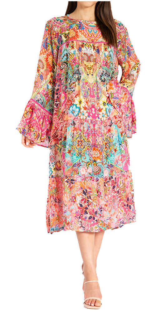 Sakkas Womens Ruffled Sleeves Scoop Neck Summer Short Tiered Dress/Loungewear - Concordia Style Boutique