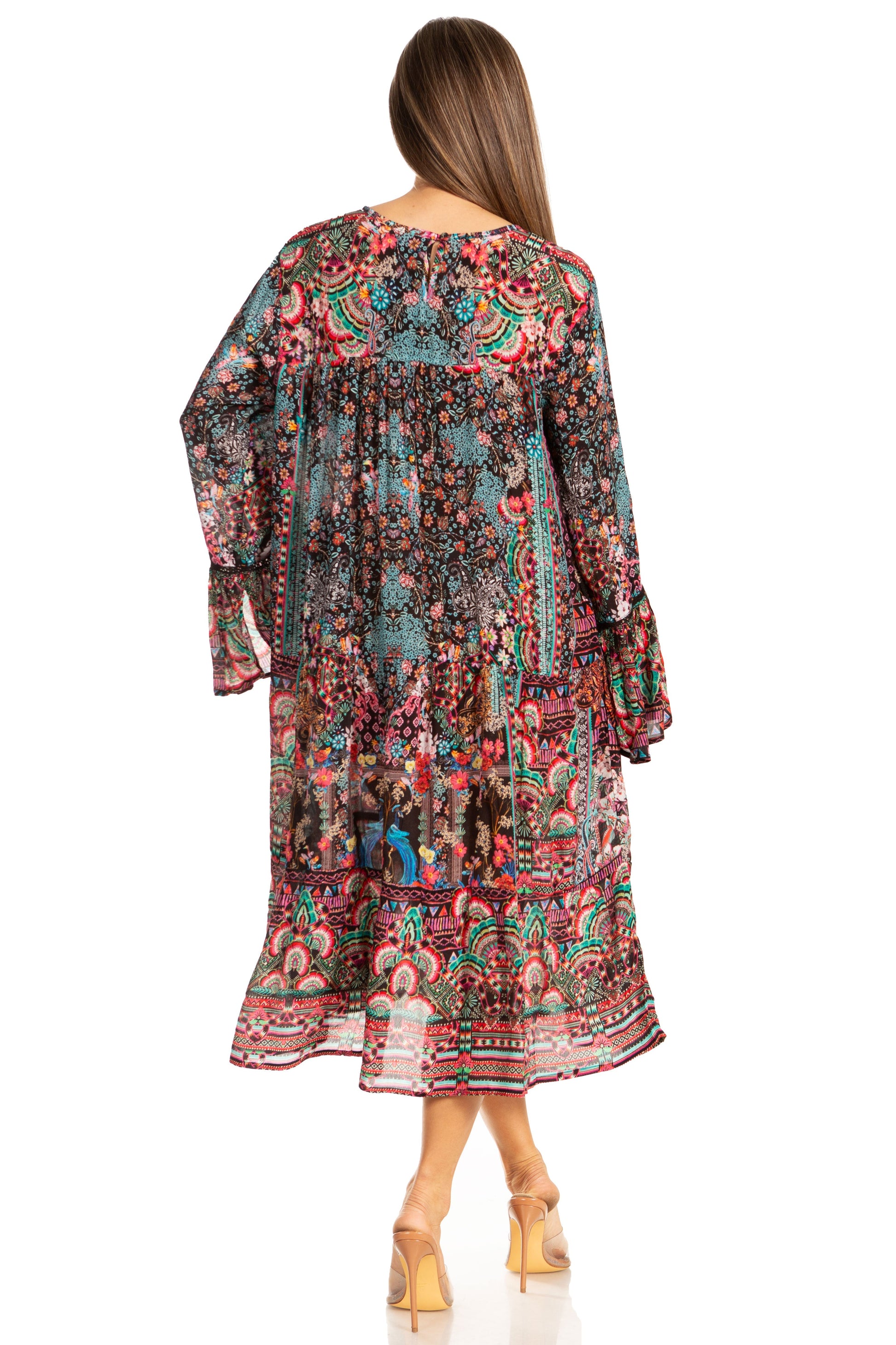 Sakkas Womens Ruffled Sleeves Scoop Neck Summer Short Tiered Dress/Loungewear - Concordia Style Boutique