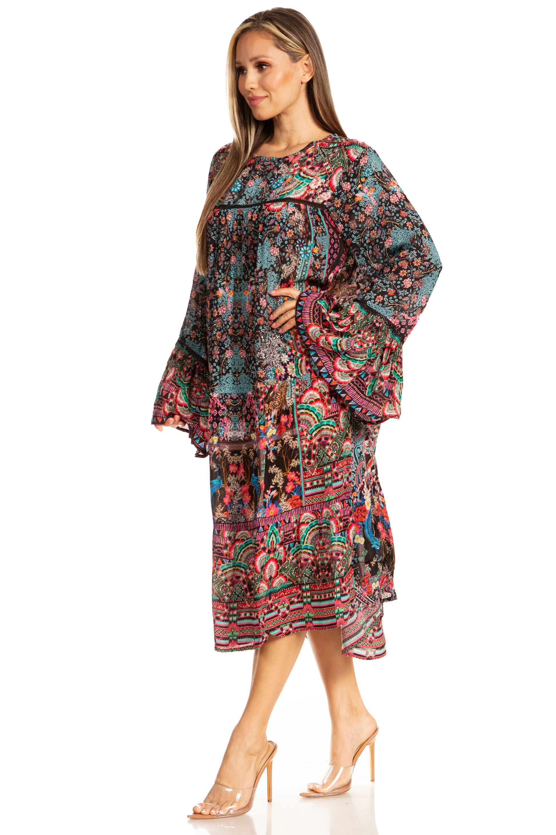 Sakkas Womens Ruffled Sleeves Scoop Neck Summer Short Tiered Dress/Loungewear - Concordia Style Boutique