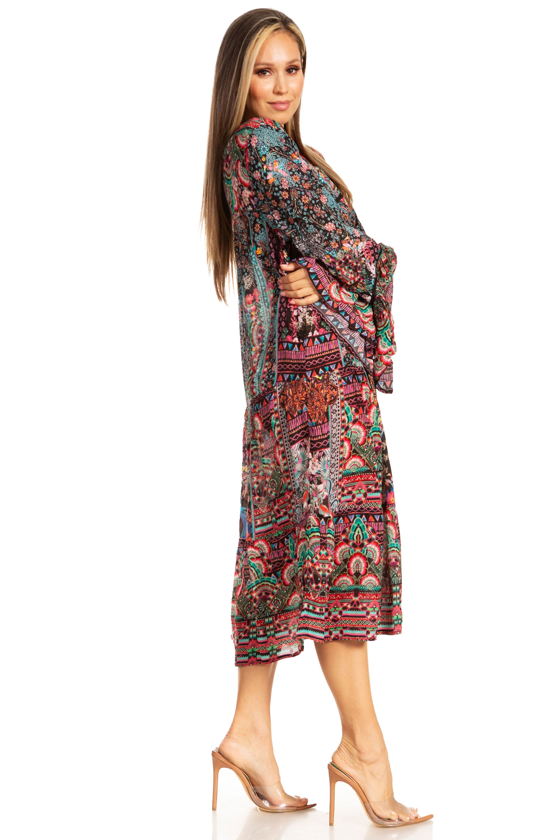 Sakkas Womens Ruffled Sleeves Scoop Neck Summer Short Tiered Dress/Loungewear - Concordia Style Boutique