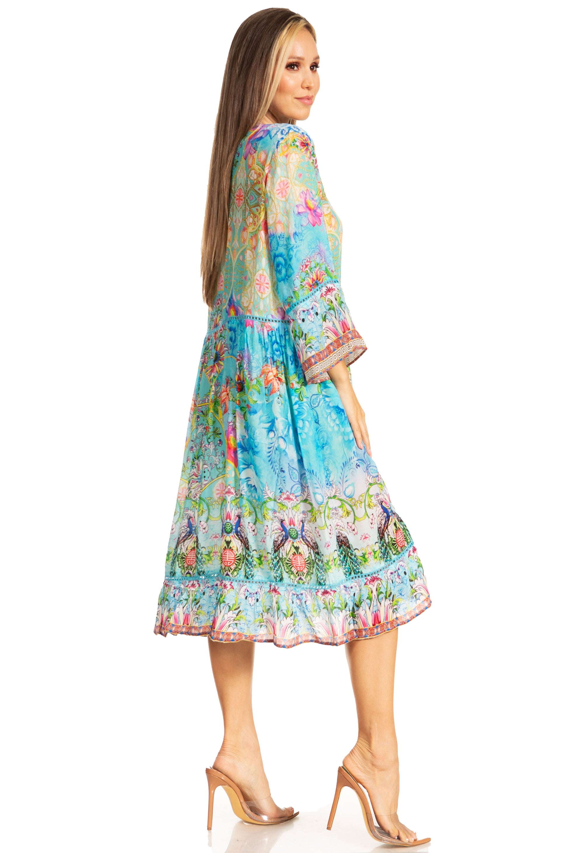 Sakkas Womens 3/4 Sleeves Button Down Spring/Summer Short Shirt Dress/Cover-up - Concordia Style Boutique