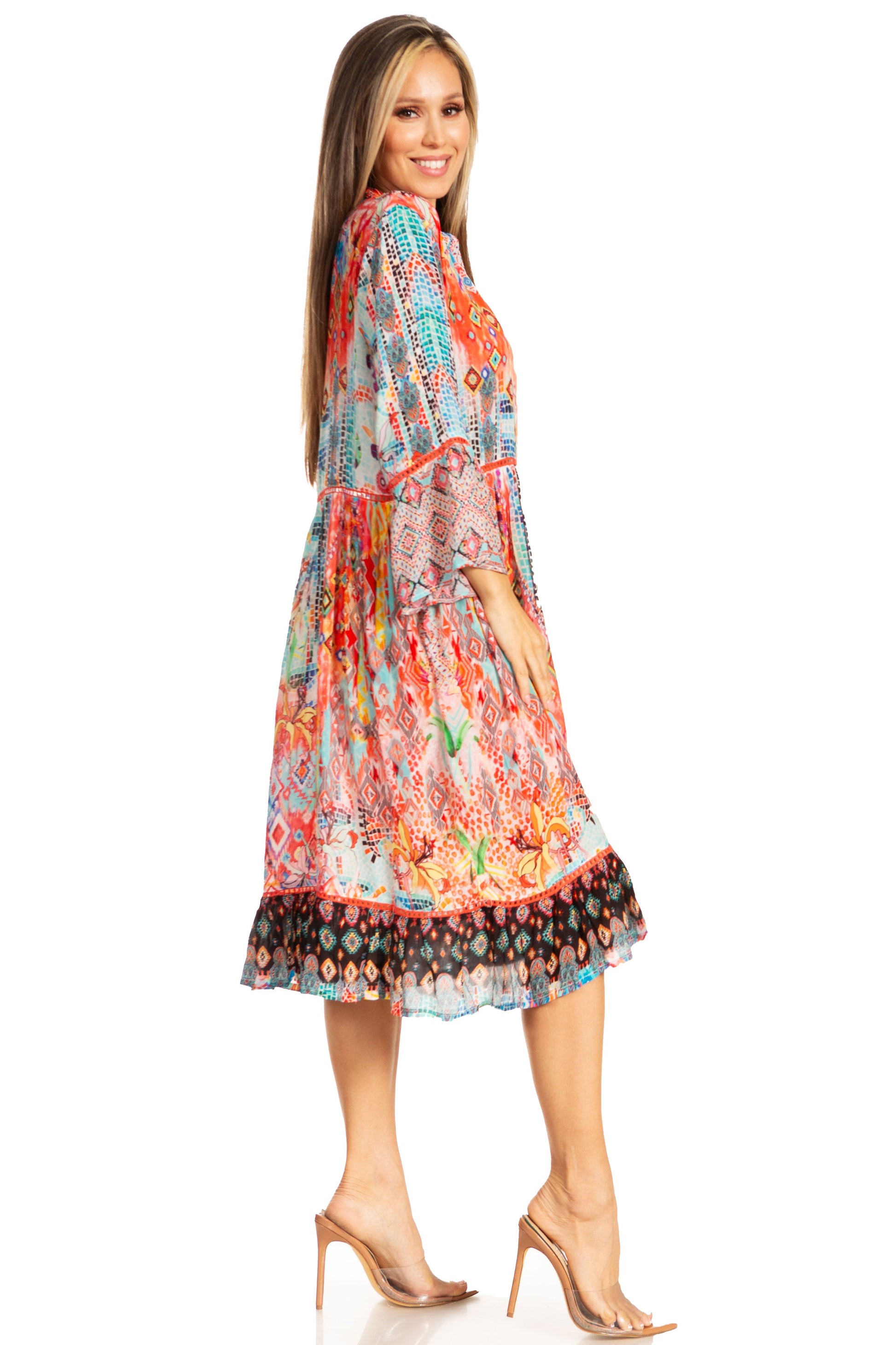 Sakkas Womens 3/4 Sleeves Button Down Spring/Summer Short Shirt Dress/Cover-up - Concordia Style Boutique