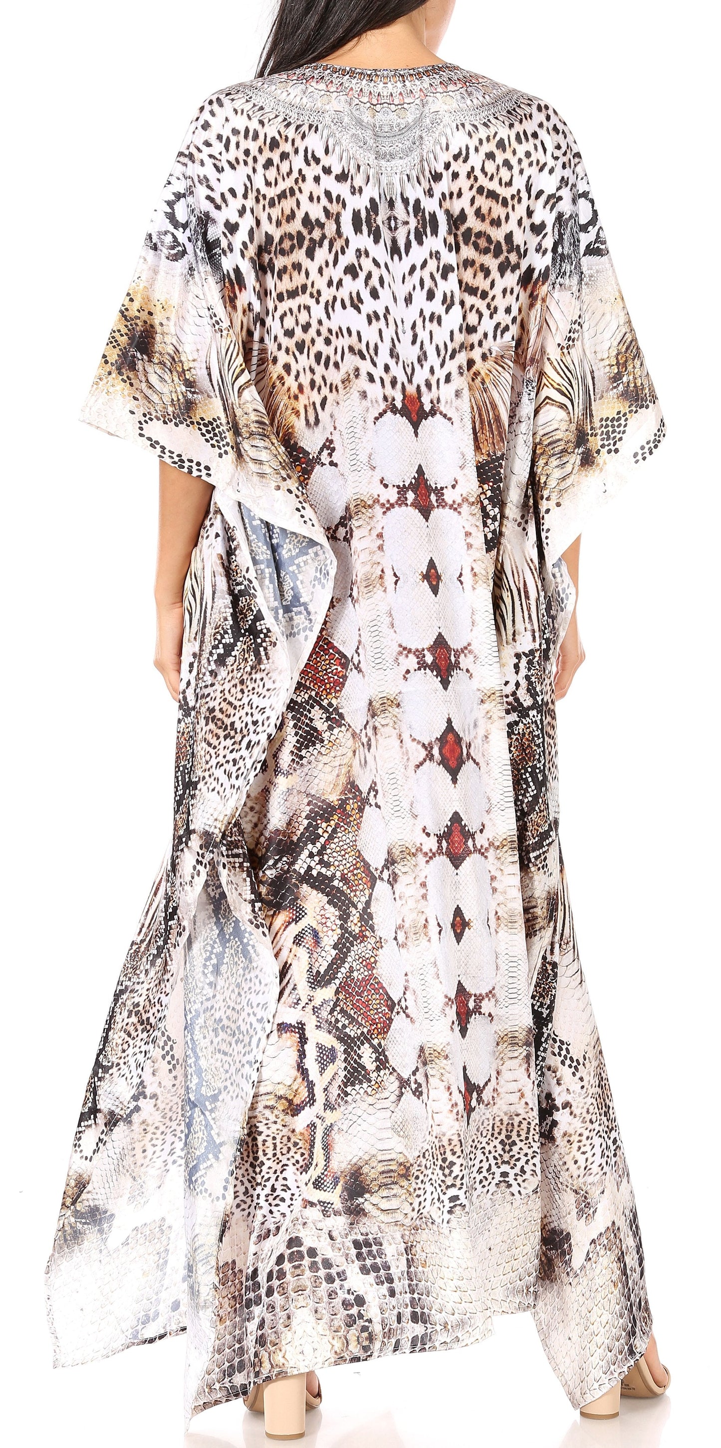 Sakkas Yeni Women's Short Sleeve V-neck Summer Floral Long Caftan Dress Cover-up - Concordia Style Boutique