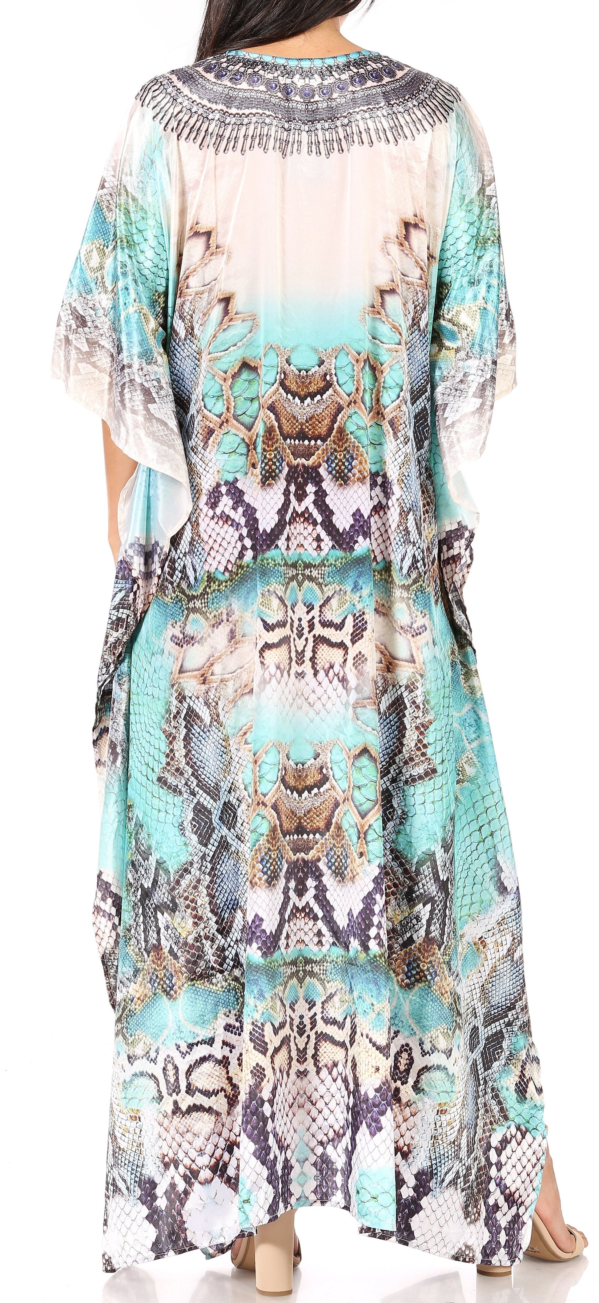 Sakkas Yeni Women's Short Sleeve V-neck Summer Floral Long Caftan Dress Cover-up - Concordia Style Boutique