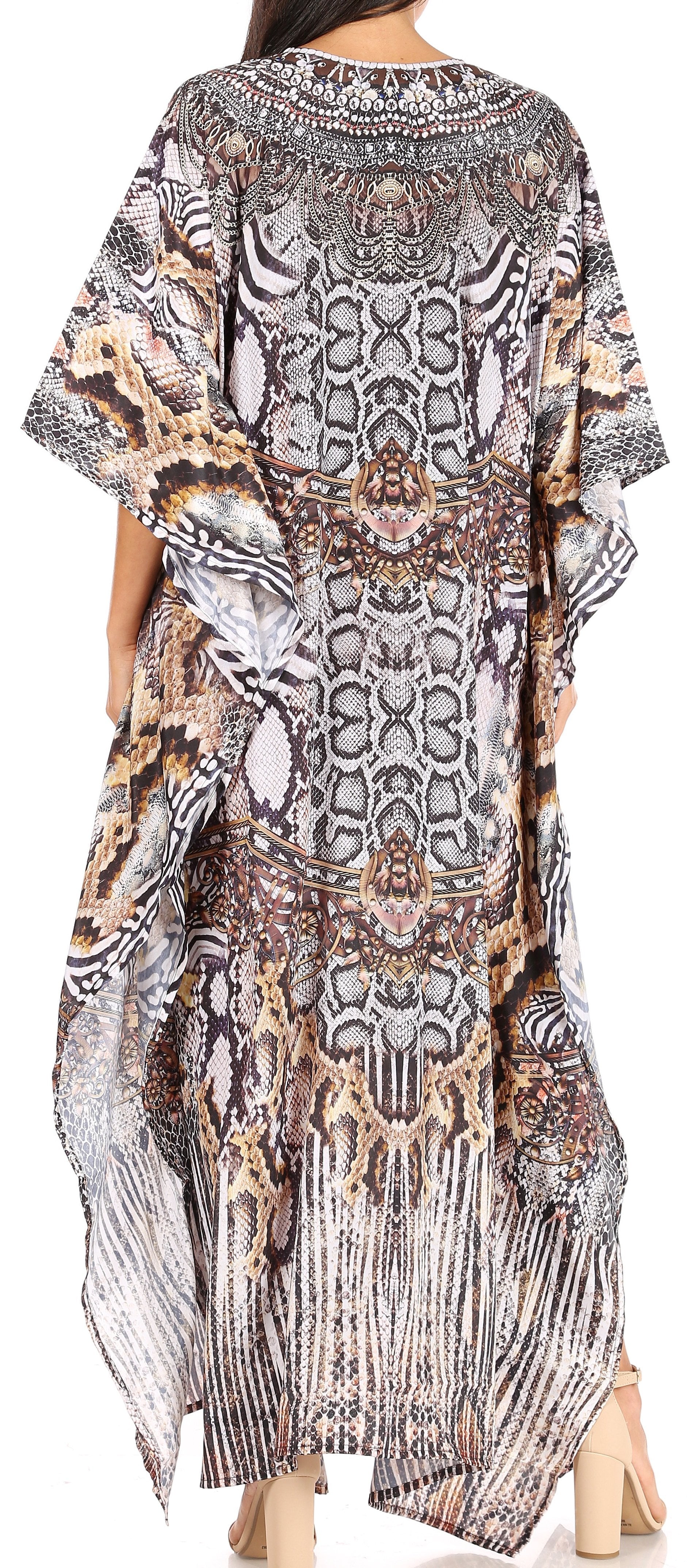 Sakkas Yeni Women's Short Sleeve V-neck Summer Floral Long Caftan Dress Cover-up - Concordia Style Boutique