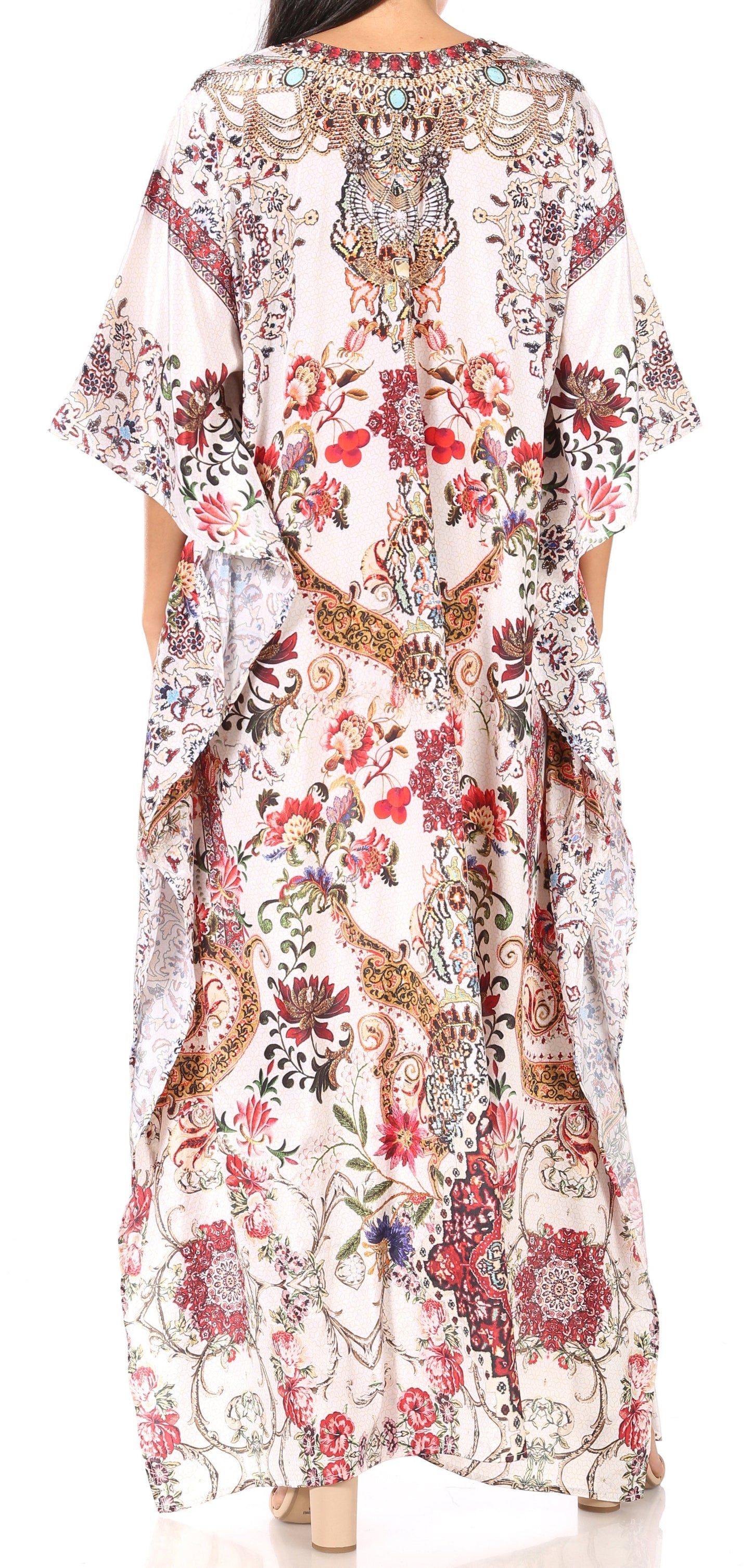 Sakkas Yeni Women's Short Sleeve V-neck Summer Floral Long Caftan Dress Cover-up - Concordia Style Boutique