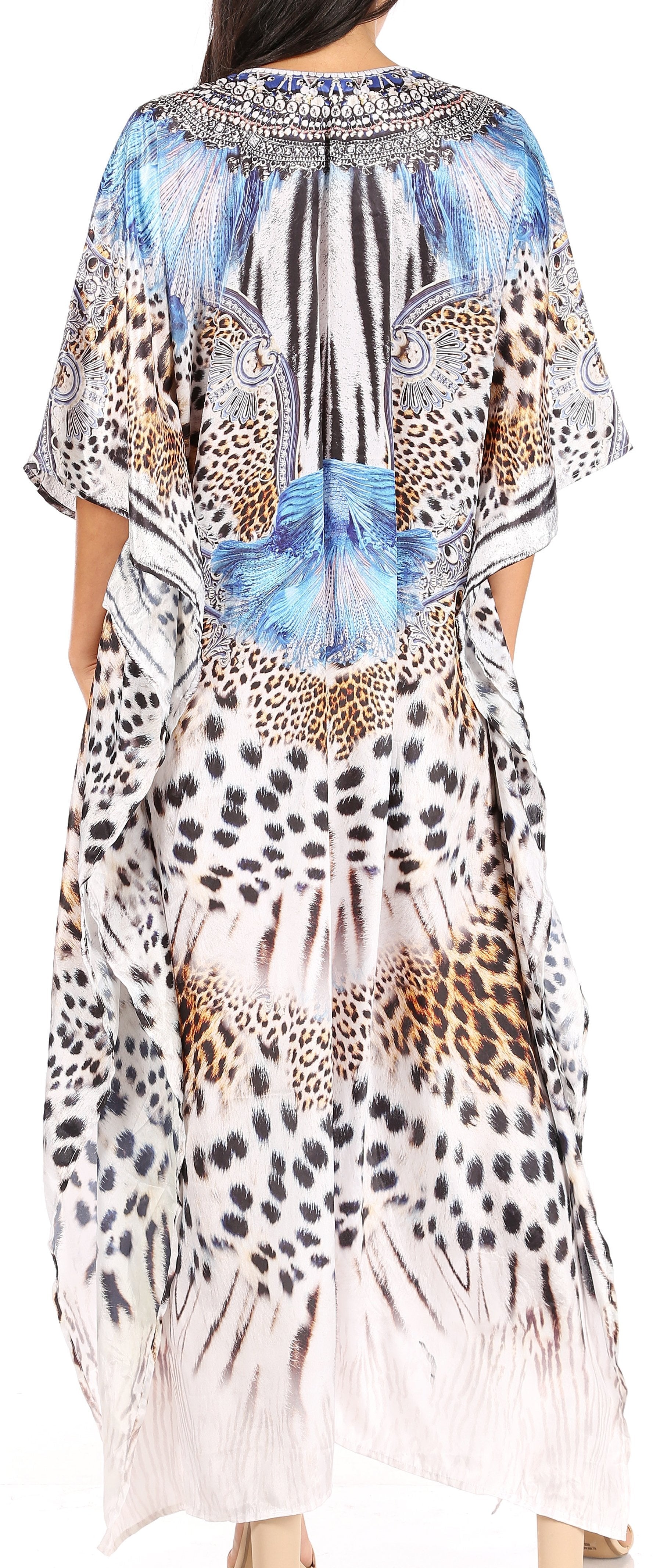 Sakkas Yeni Women's Short Sleeve V-neck Summer Floral Long Caftan Dress Cover-up - Concordia Style Boutique