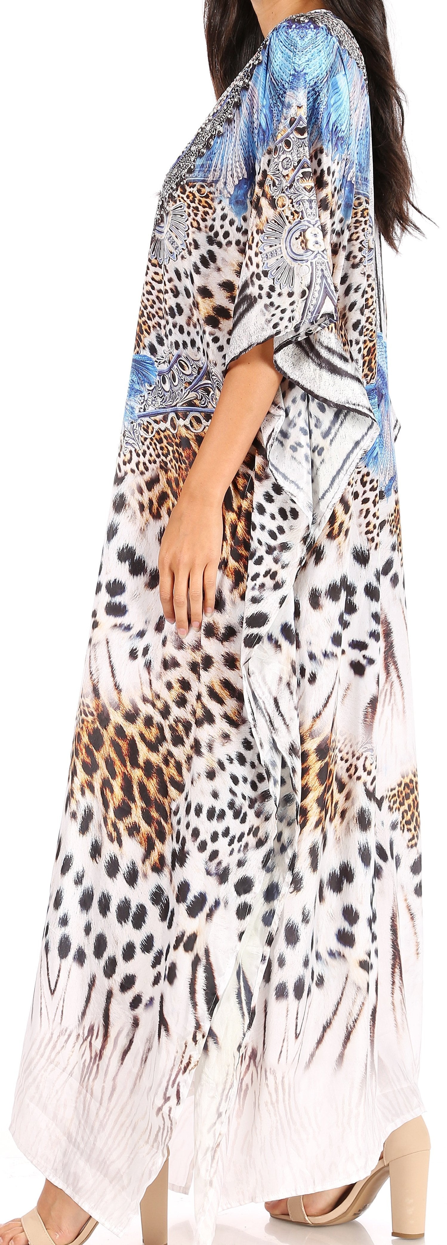 Sakkas Yeni Women's Short Sleeve V-neck Summer Floral Long Caftan Dress Cover-up - Concordia Style Boutique