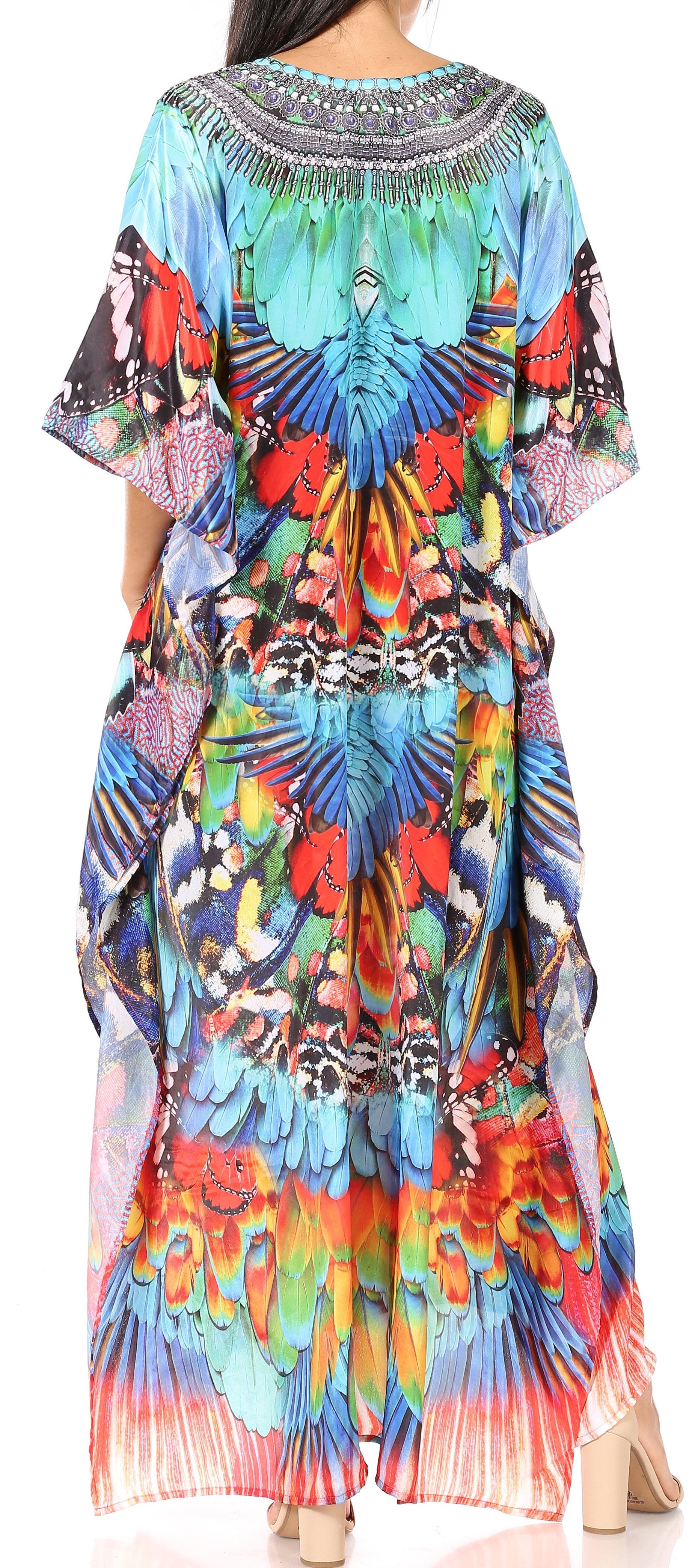 Sakkas Yeni Women's Short Sleeve V-neck Summer Floral Long Caftan Dress Cover-up - Concordia Style Boutique
