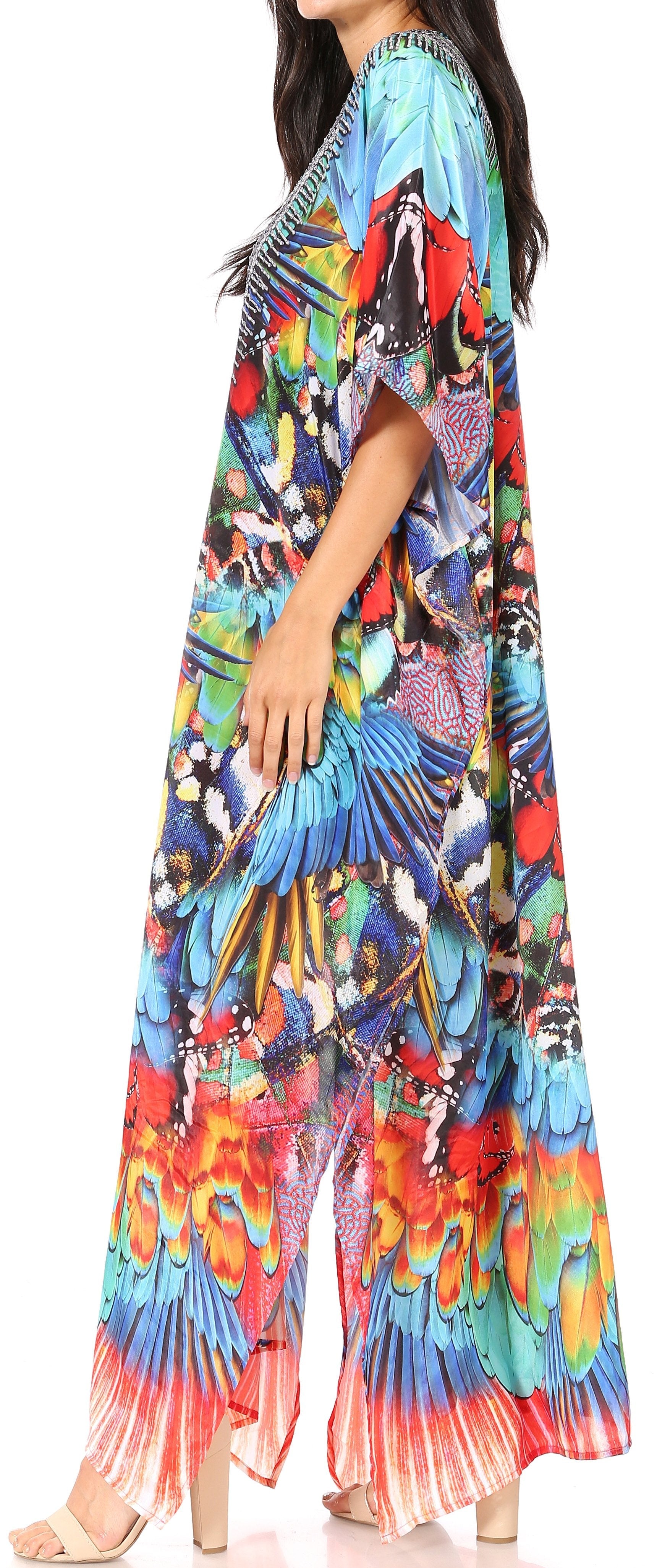 Sakkas Yeni Women's Short Sleeve V-neck Summer Floral Long Caftan Dress Cover-up - Concordia Style Boutique