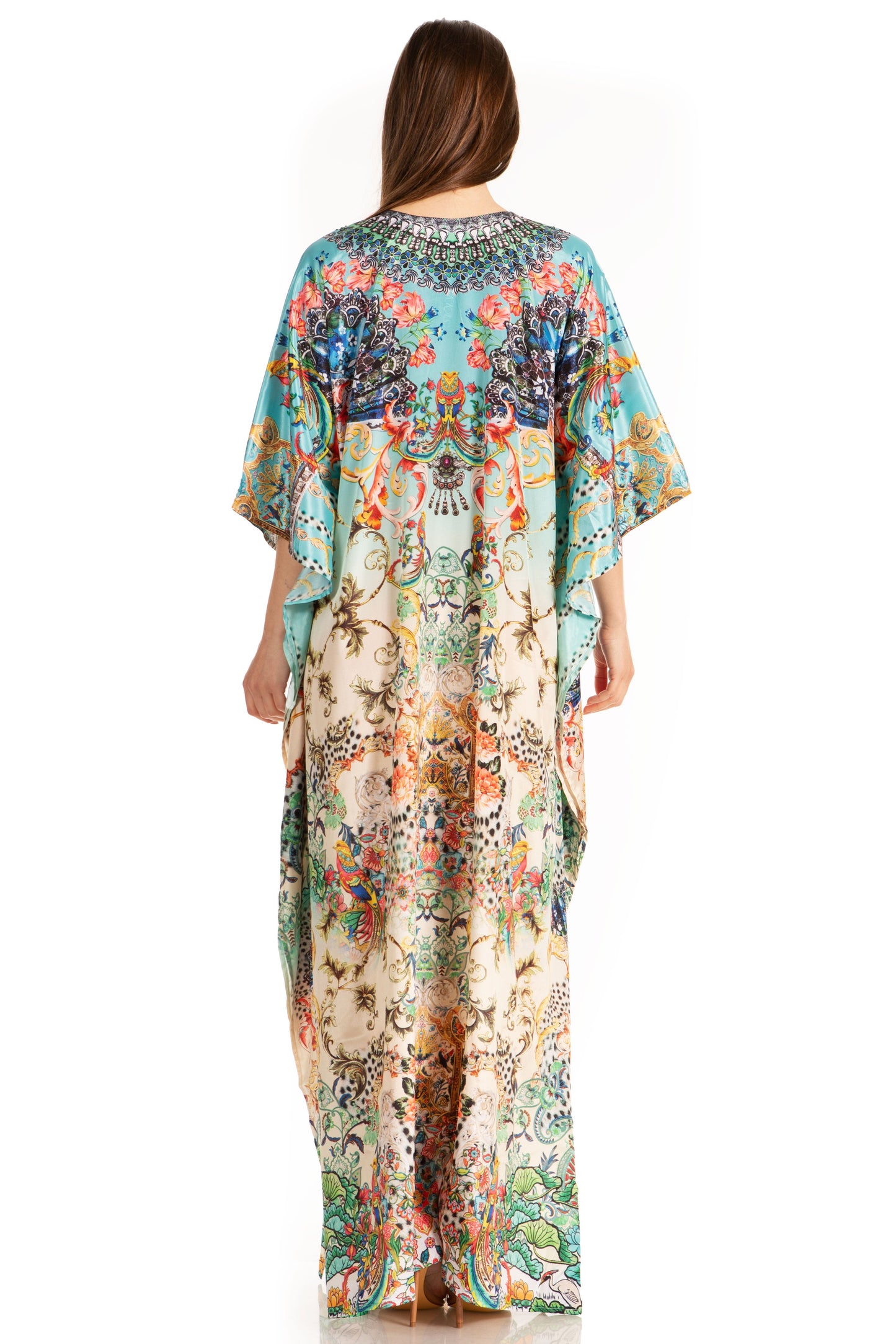 Sakkas Yeni Women's Short Sleeve V-neck Summer Floral Long Caftan Dress Cover-up - Concordia Style Boutique