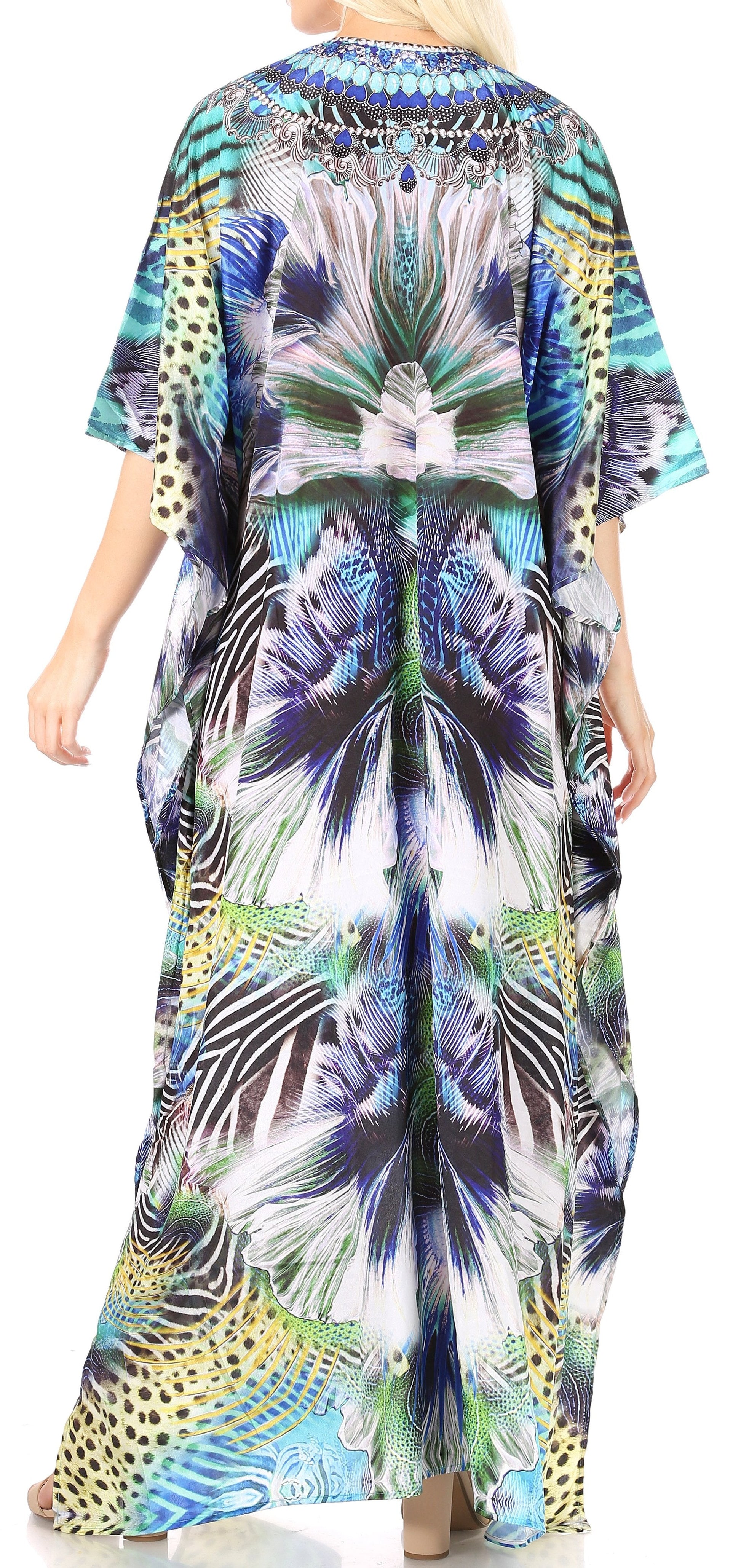 Sakkas Yeni Women's Short Sleeve V-neck Summer Floral Long Caftan Dress Cover-up - Concordia Style Boutique