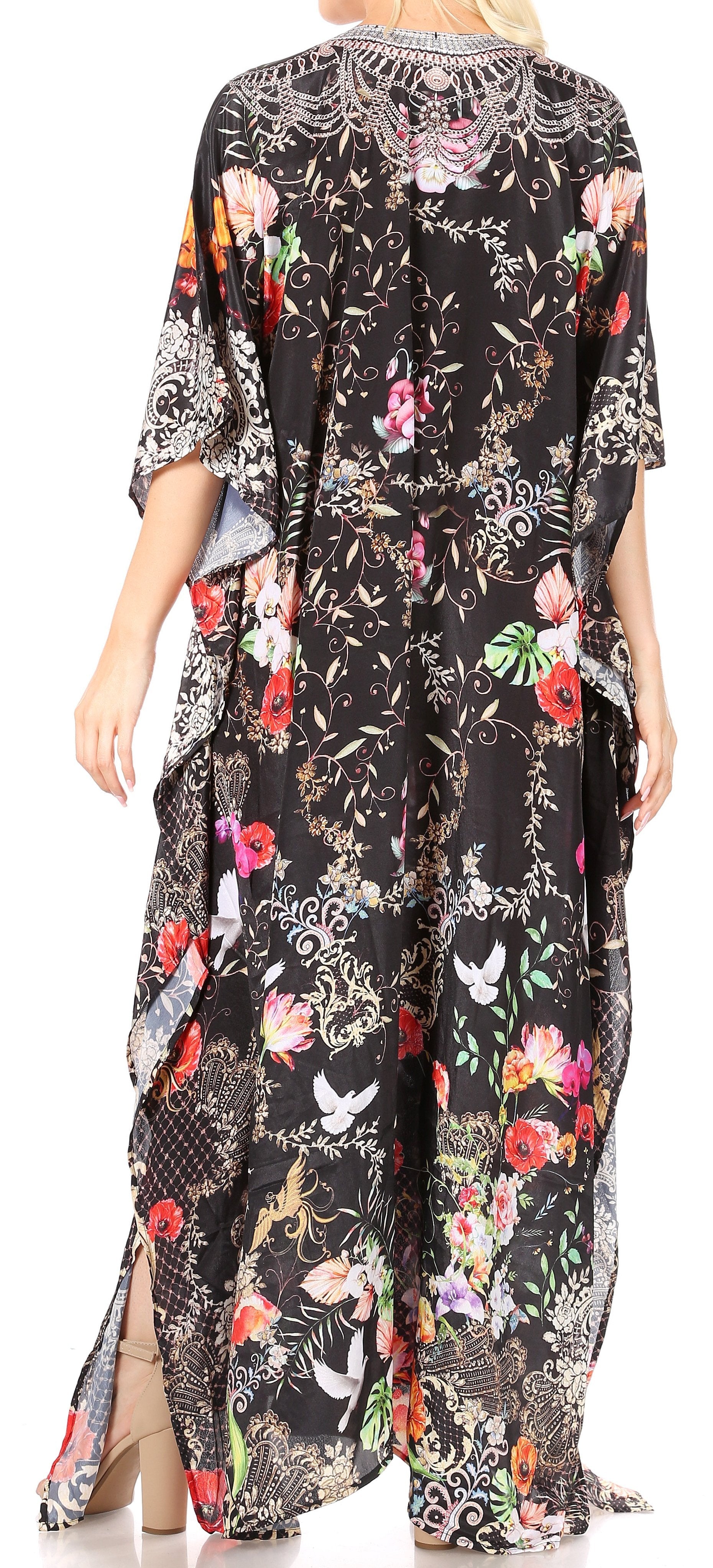 Sakkas Yeni Women's Short Sleeve V-neck Summer Floral Long Caftan Dress Cover-up - Concordia Style Boutique
