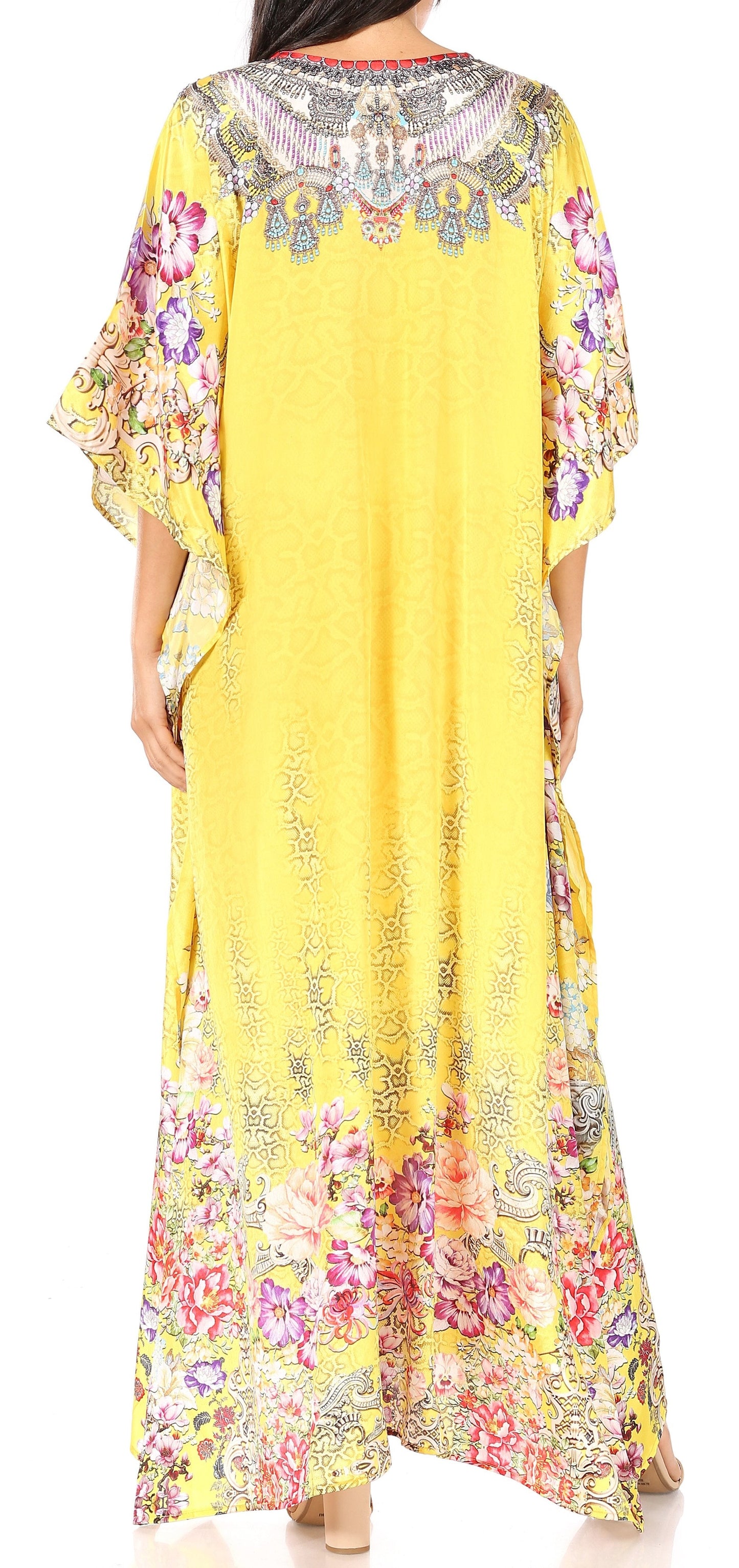 Sakkas Yeni Women's Short Sleeve V-neck Summer Floral Long Caftan Dress Cover-up - Concordia Style Boutique