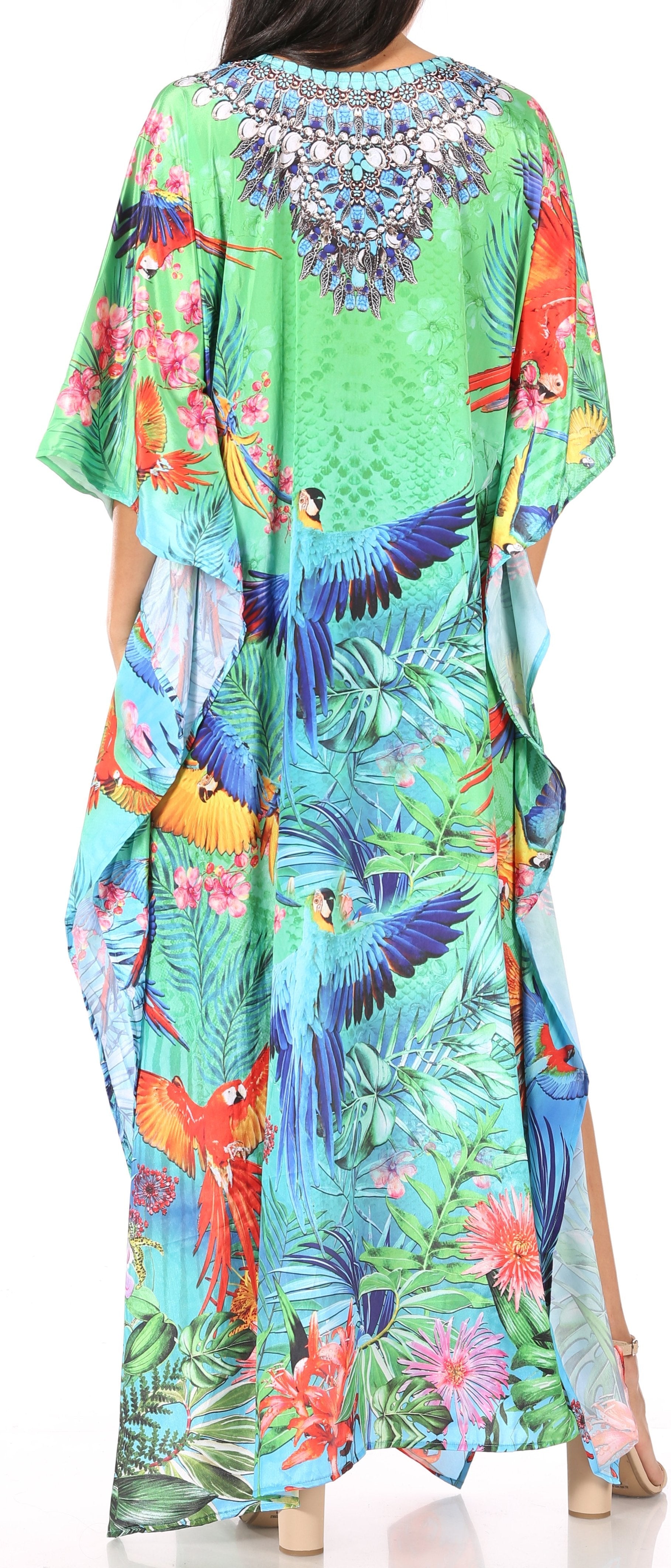 Sakkas Yeni Women's Short Sleeve V-neck Summer Floral Long Caftan Dress Cover-up - Concordia Style Boutique