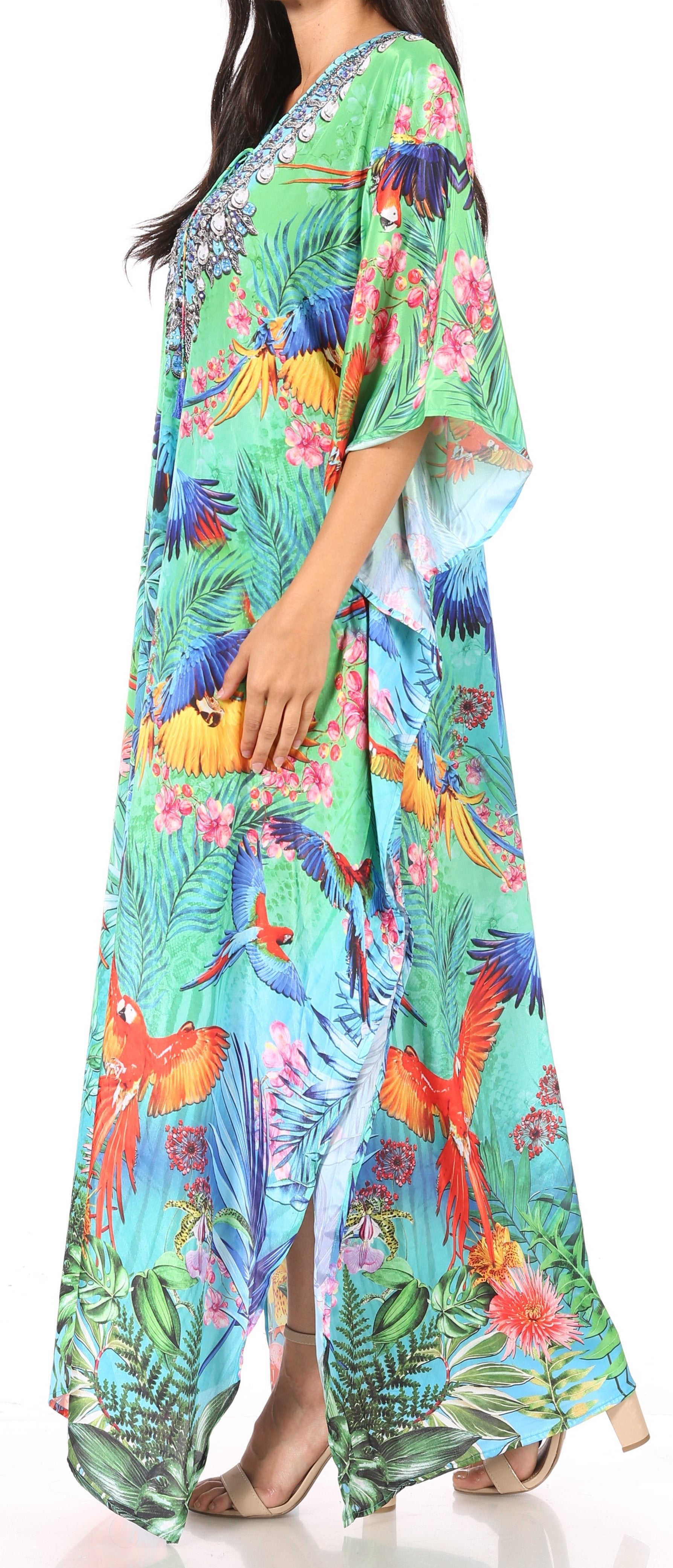 Sakkas Yeni Women's Short Sleeve V-neck Summer Floral Long Caftan Dress Cover-up - Concordia Style Boutique