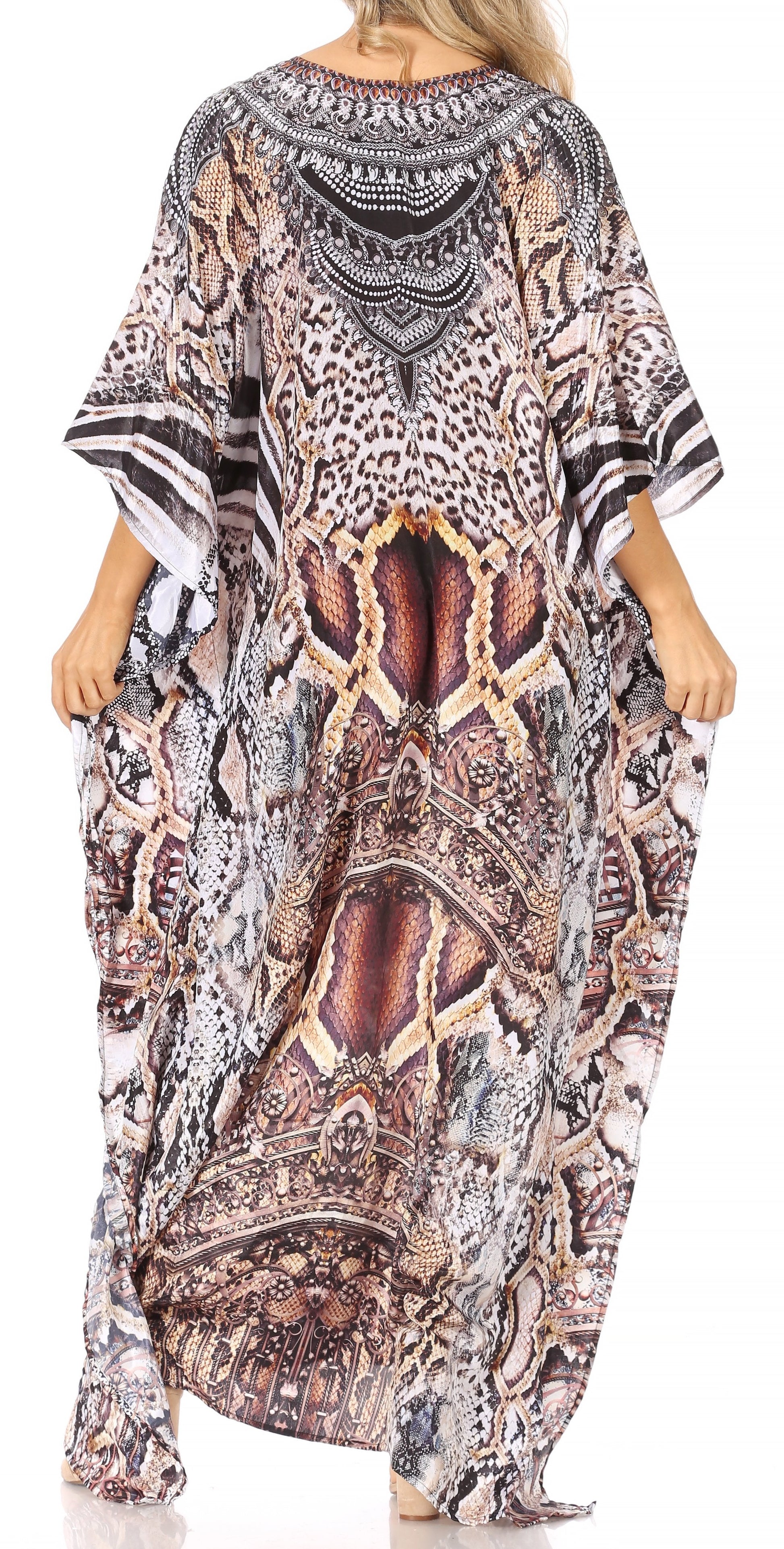 Sakkas Yeni Women's Short Sleeve V-neck Summer Floral Long Caftan Dress Cover-up - Concordia Style Boutique