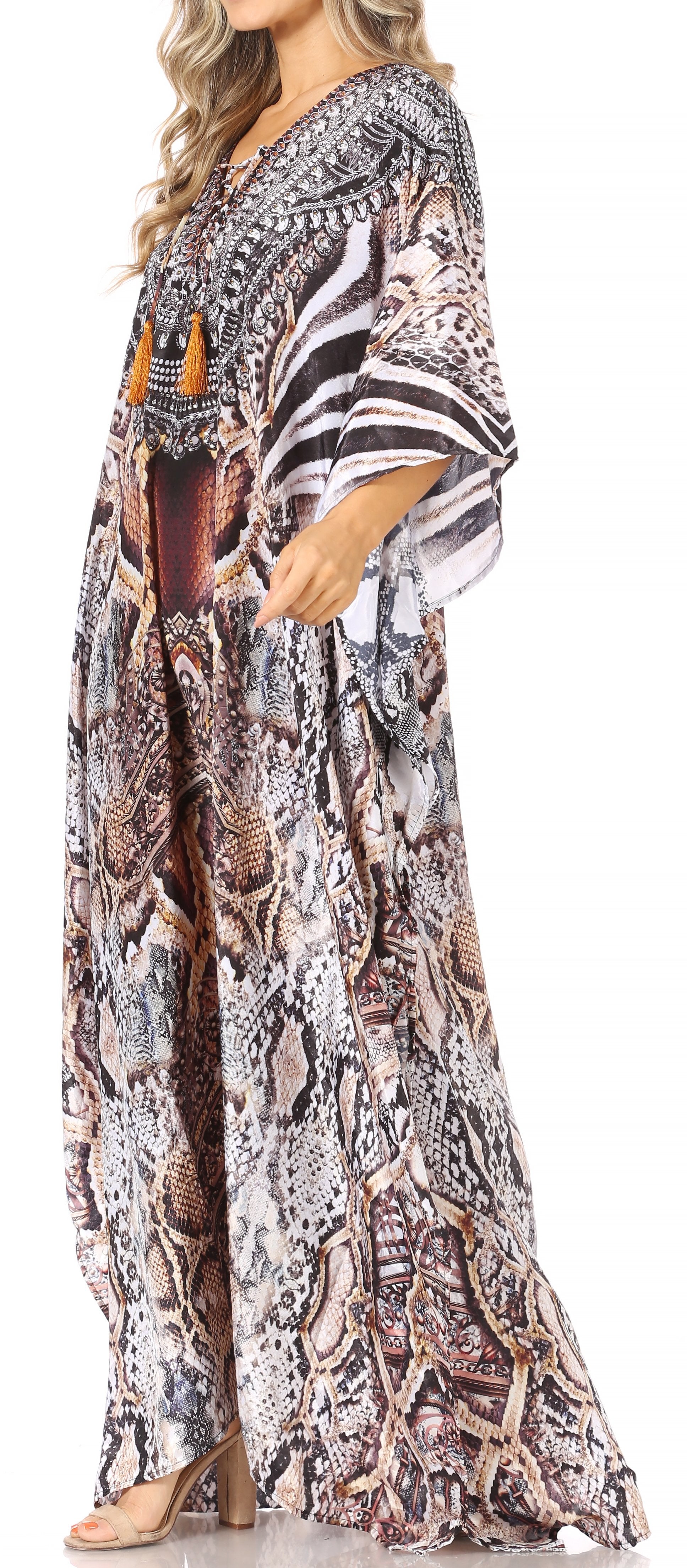 Sakkas Yeni Women's Short Sleeve V-neck Summer Floral Long Caftan Dress Cover-up - Concordia Style Boutique