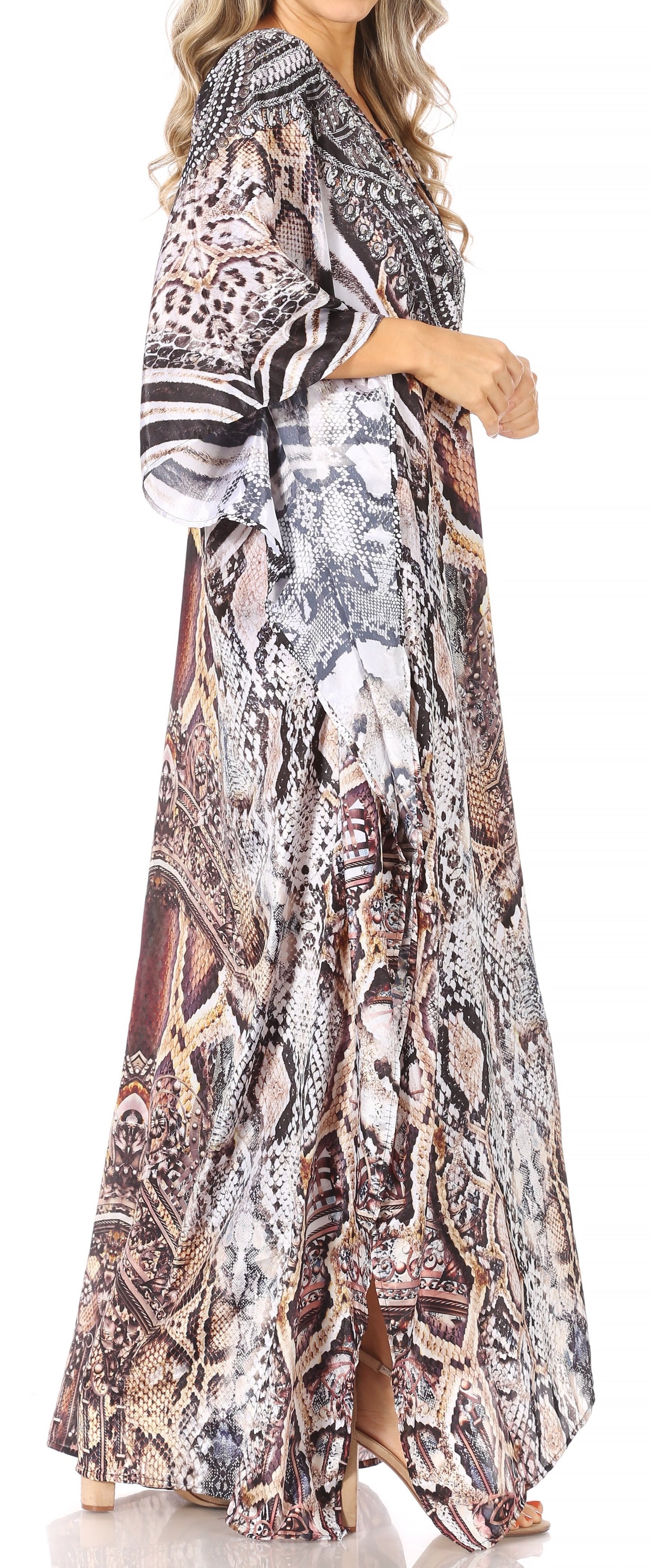 Sakkas Yeni Women's Short Sleeve V-neck Summer Floral Long Caftan Dress Cover-up - Concordia Style Boutique