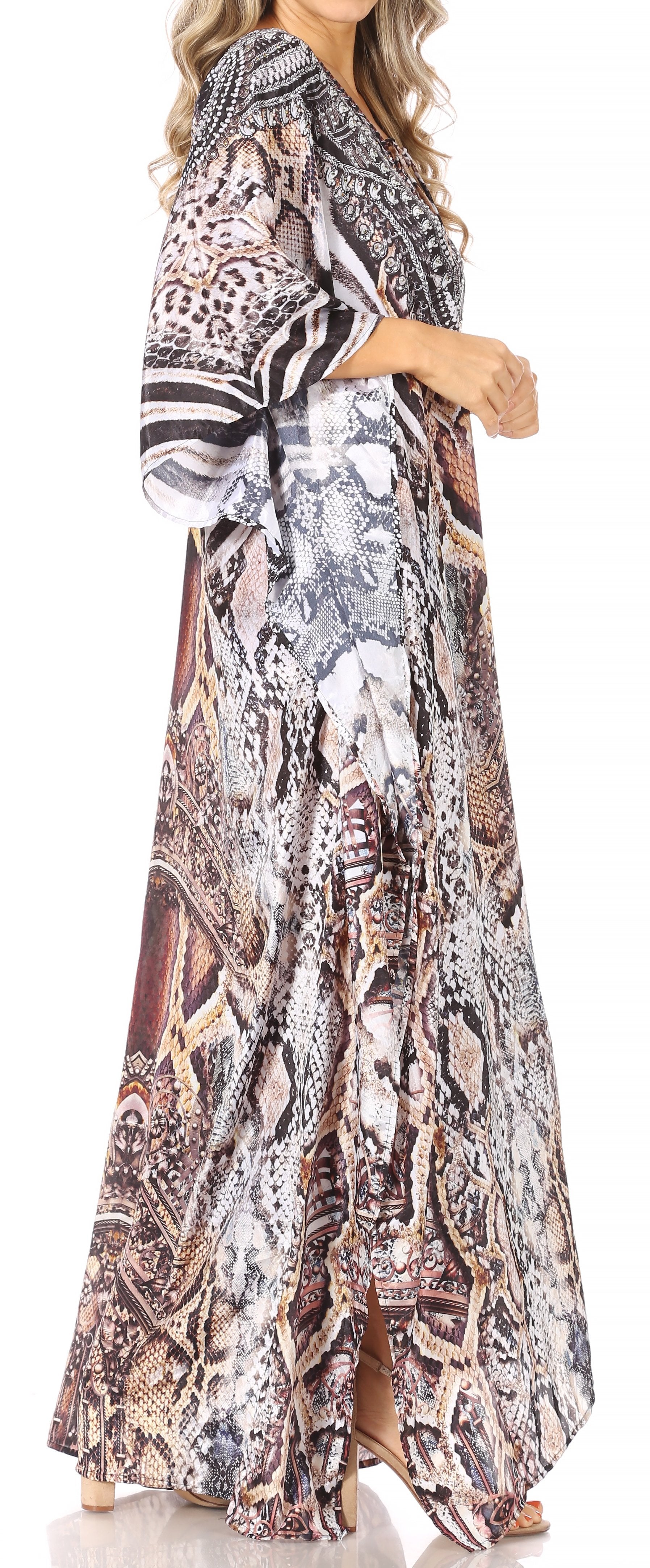 Sakkas Yeni Women's Short Sleeve V-neck Summer Floral Long Caftan Dress Cover-up - Concordia Style Boutique