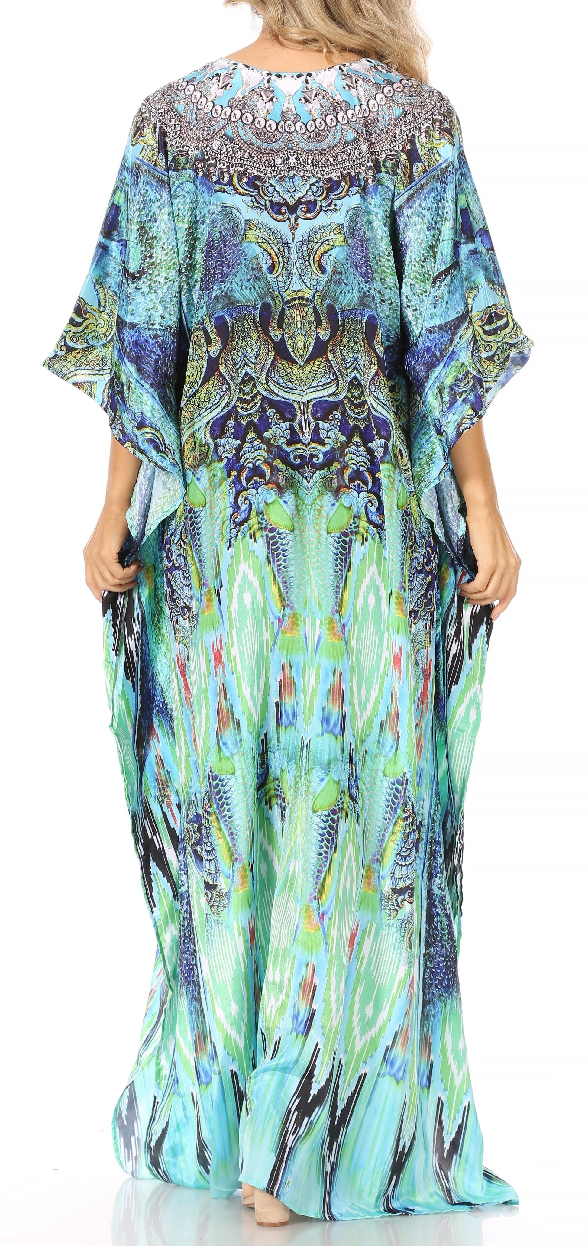 Sakkas Yeni Women's Short Sleeve V-neck Summer Floral Long Caftan Dress Cover-up - Concordia Style Boutique