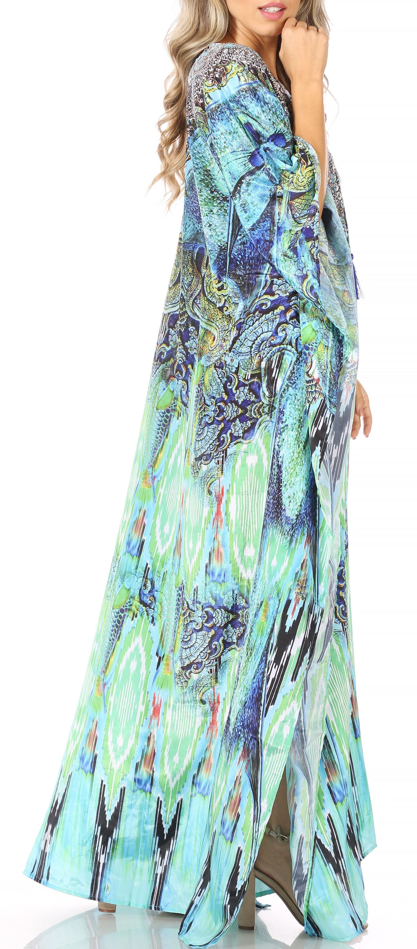 Sakkas Yeni Women's Short Sleeve V-neck Summer Floral Long Caftan Dress Cover-up - Concordia Style Boutique