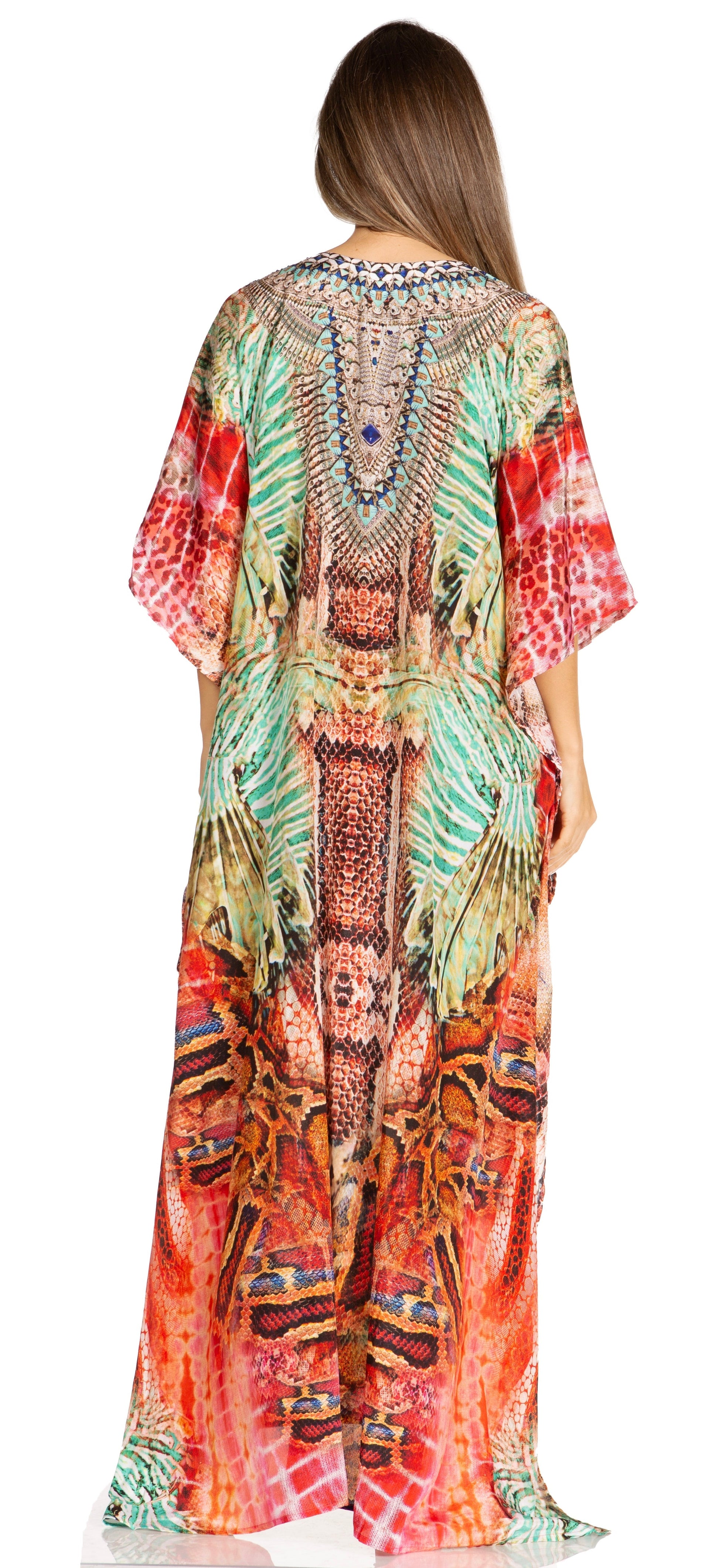 Sakkas Yeni Women's Short Sleeve V-neck Summer Floral Long Caftan Dress Cover-up - Concordia Style Boutique