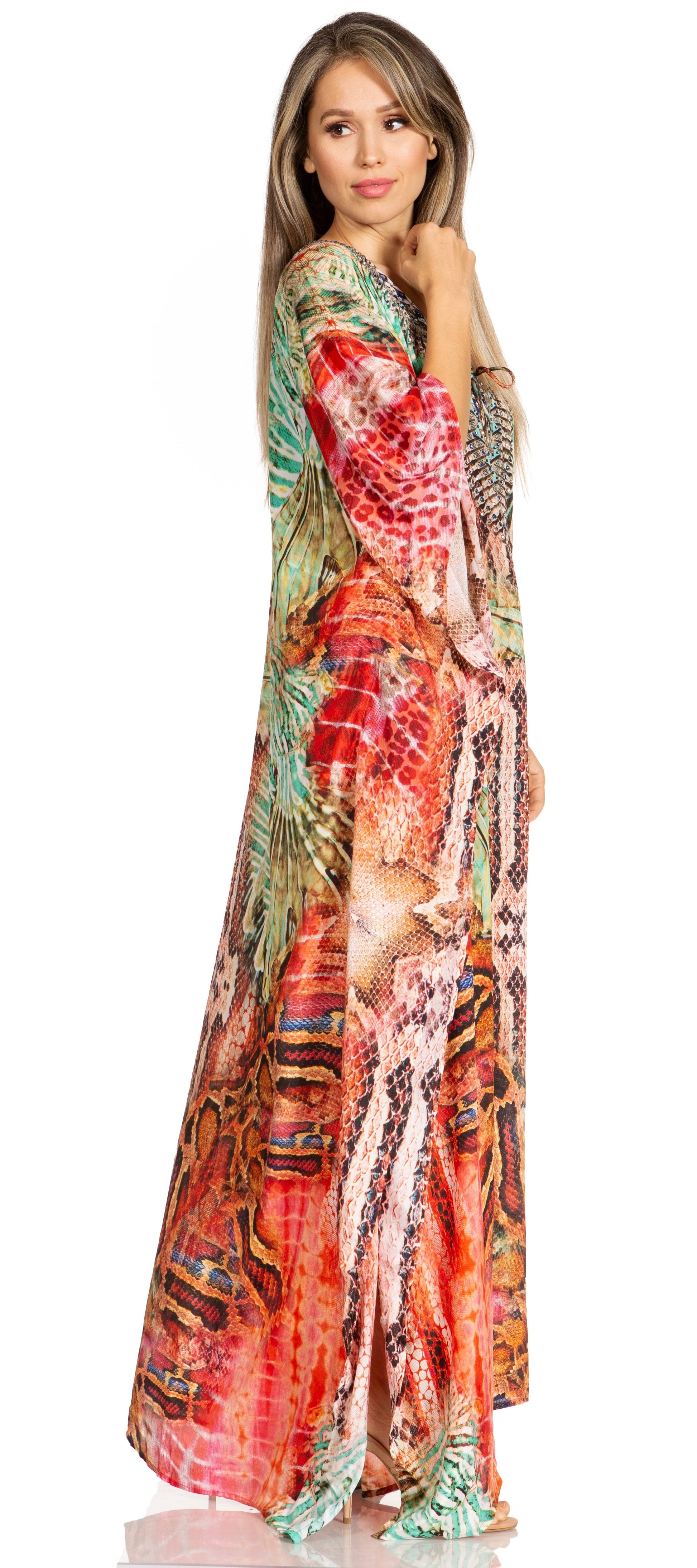 Sakkas Yeni Women's Short Sleeve V-neck Summer Floral Long Caftan Dress Cover-up - Concordia Style Boutique