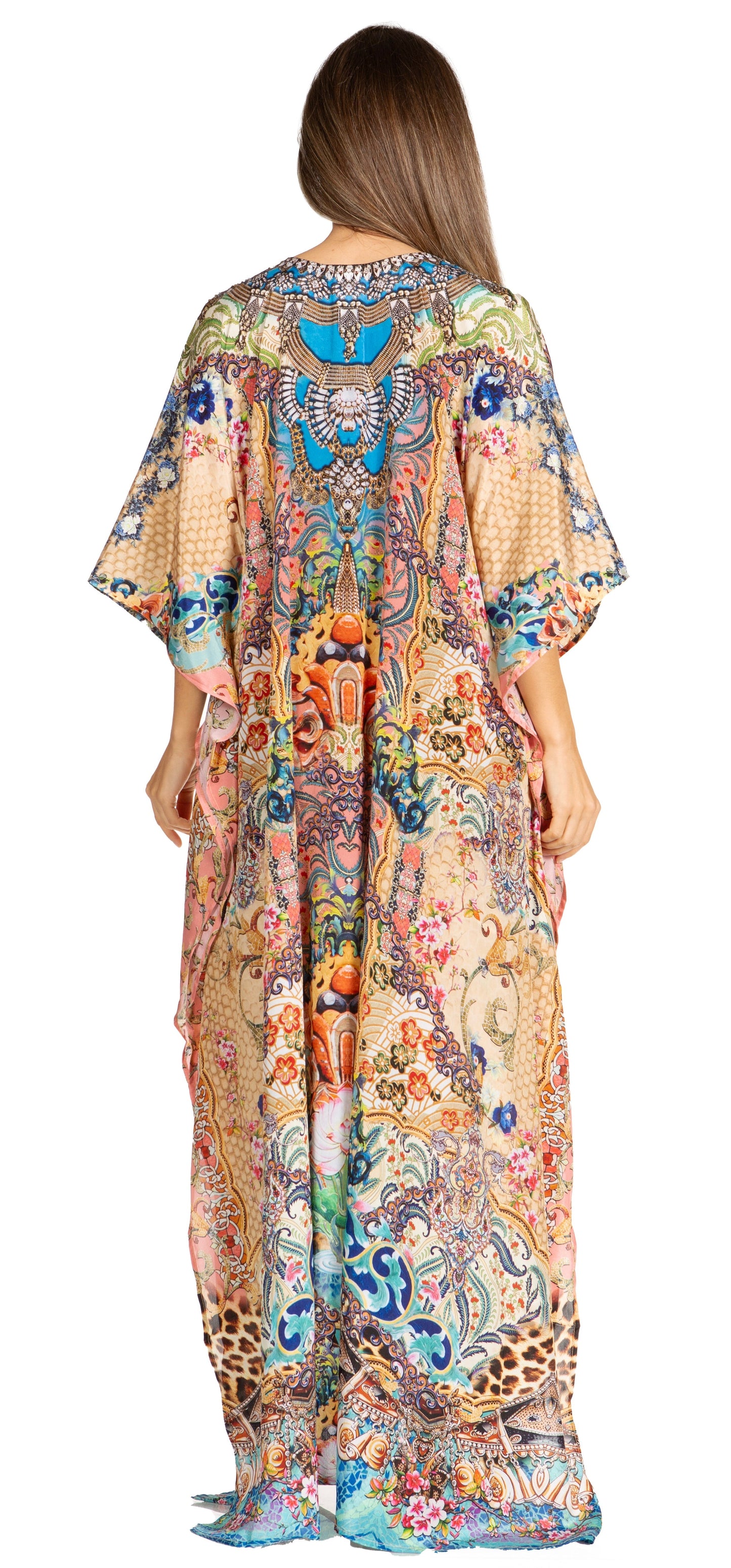 Sakkas Yeni Women's Short Sleeve V-neck Summer Floral Long Caftan Dress Cover-up - Concordia Style Boutique