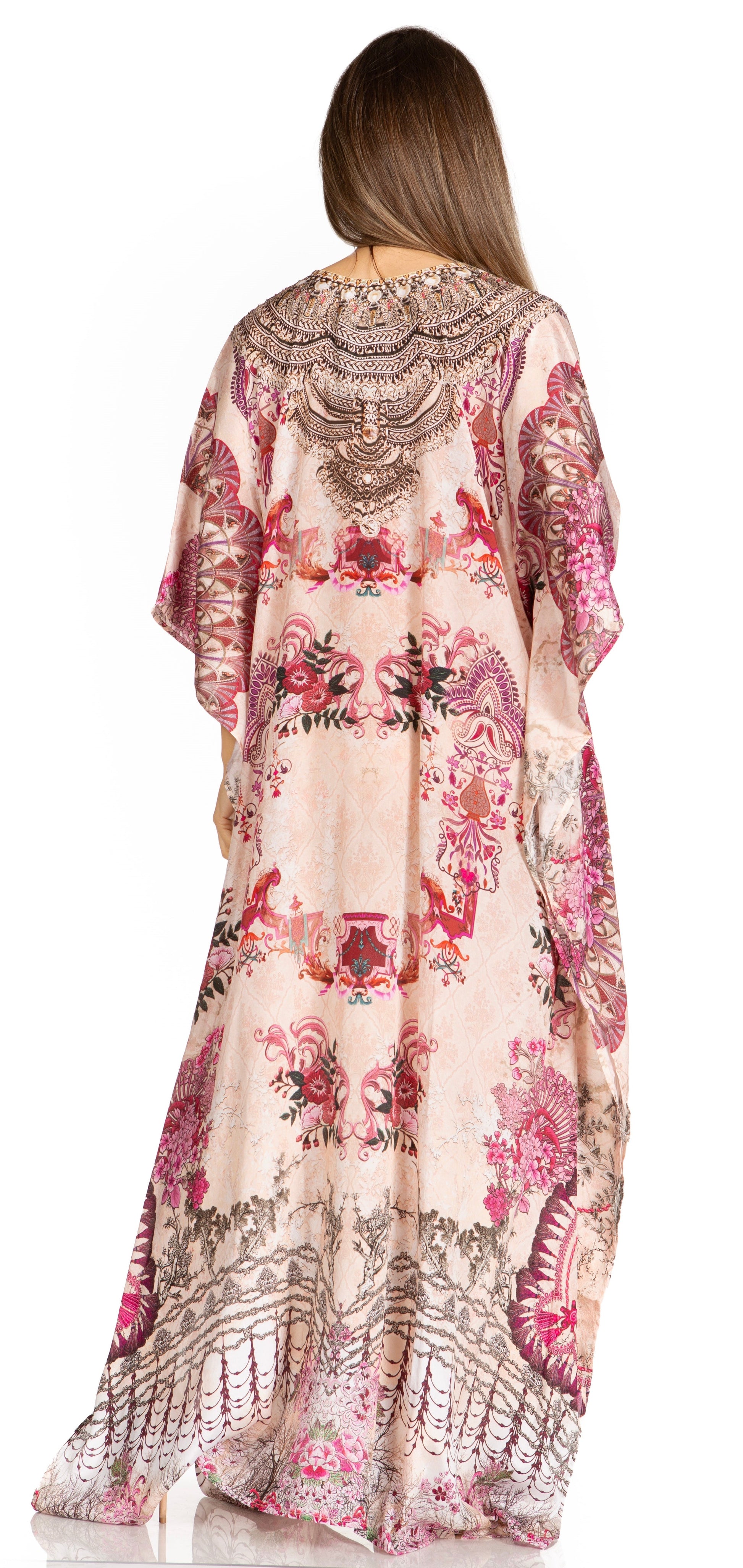 Sakkas Yeni Women's Short Sleeve V-neck Summer Floral Long Caftan Dress Cover-up - Concordia Style Boutique