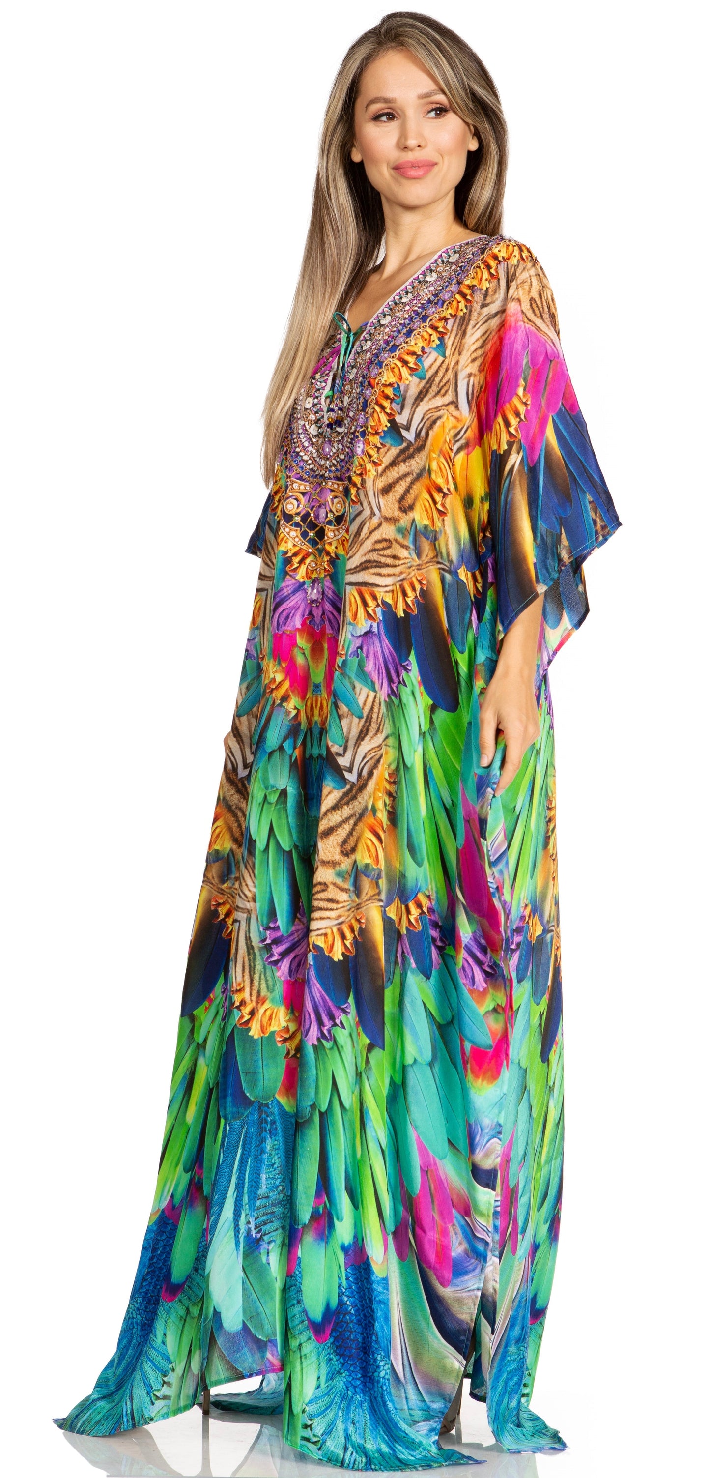 Sakkas Yeni Women's Short Sleeve V-neck Summer Floral Long Caftan Dress Cover-up - Concordia Style Boutique