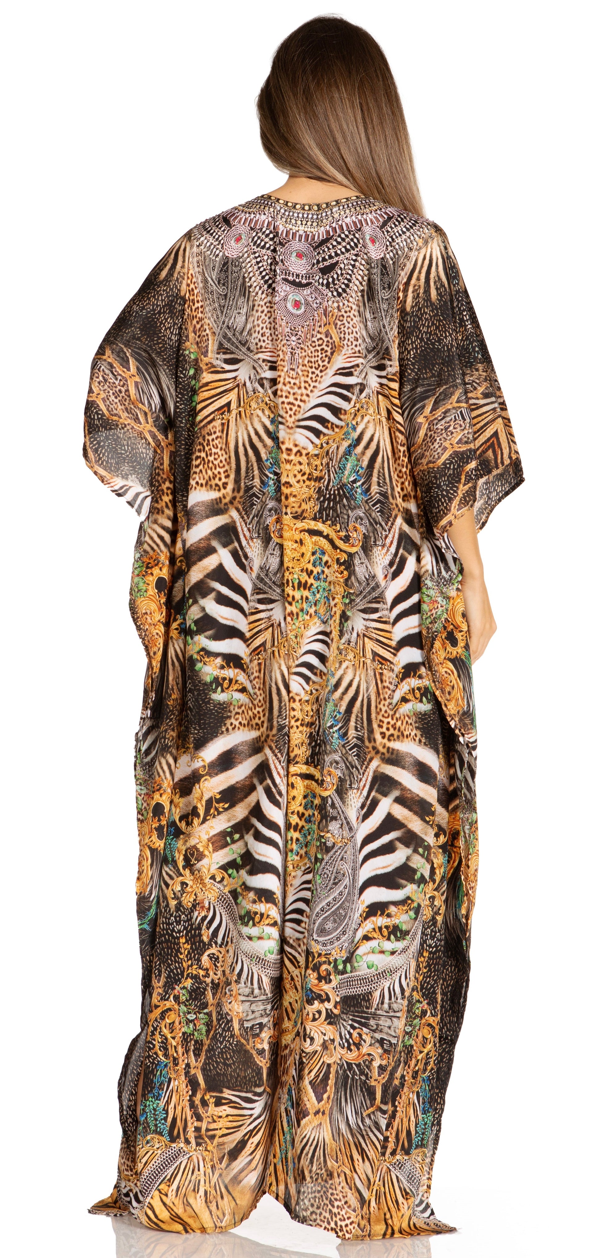 Sakkas Yeni Women's Short Sleeve V-neck Summer Floral Long Caftan Dress Cover-up - Concordia Style Boutique