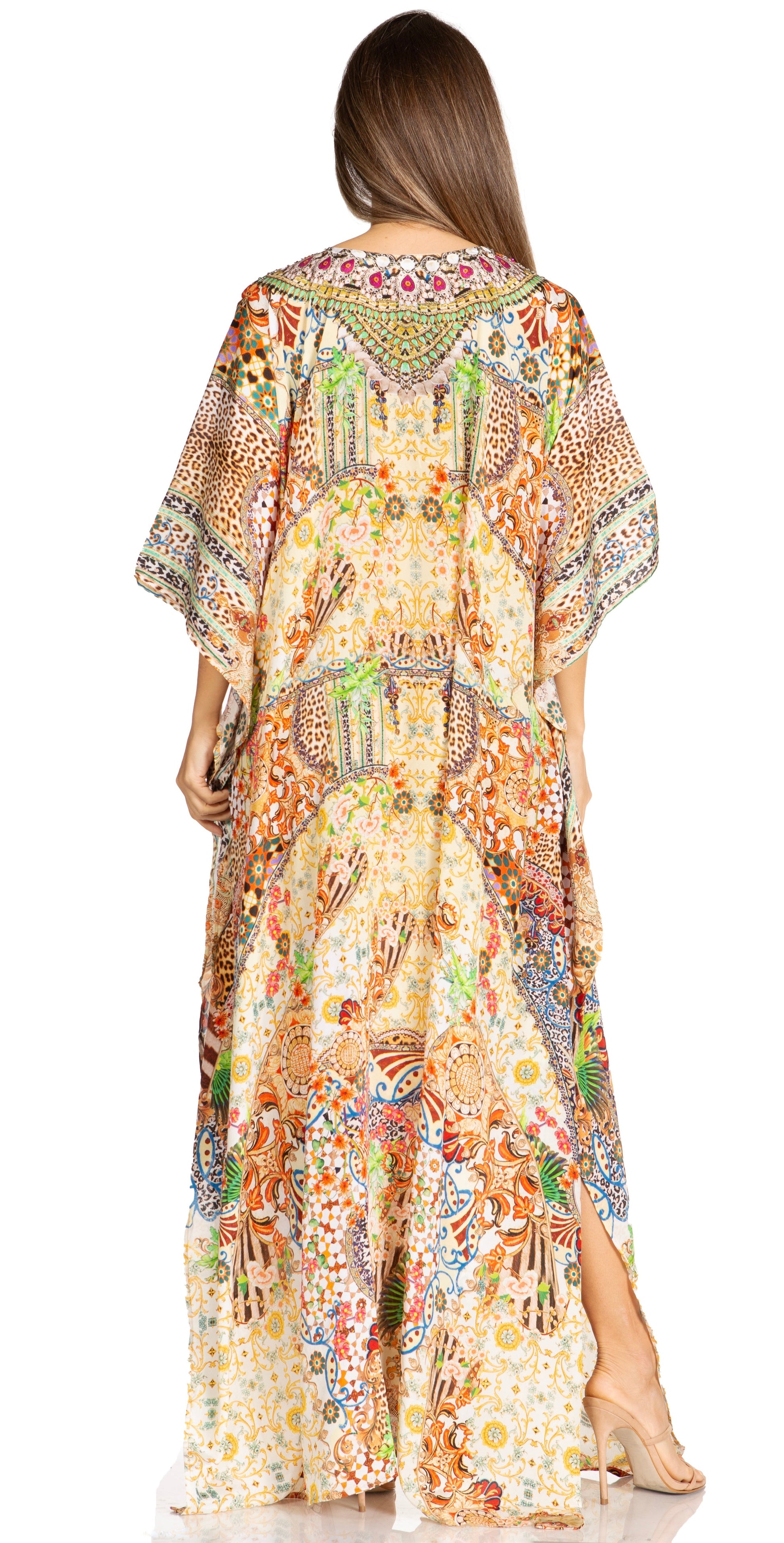 Sakkas Yeni Women's Short Sleeve V-neck Summer Floral Long Caftan Dress Cover-up - Concordia Style Boutique