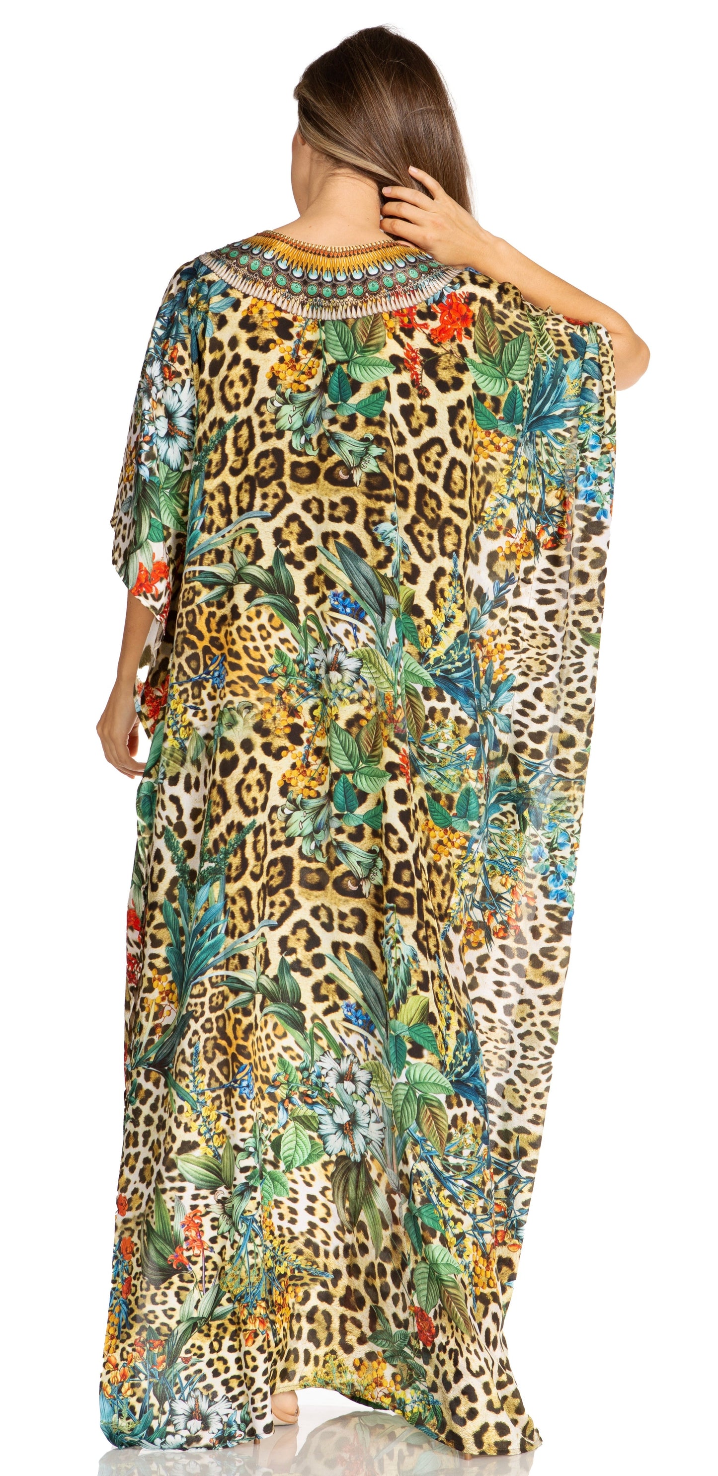 Sakkas Yeni Women's Short Sleeve V-neck Summer Floral Long Caftan Dress Cover-up - Concordia Style Boutique