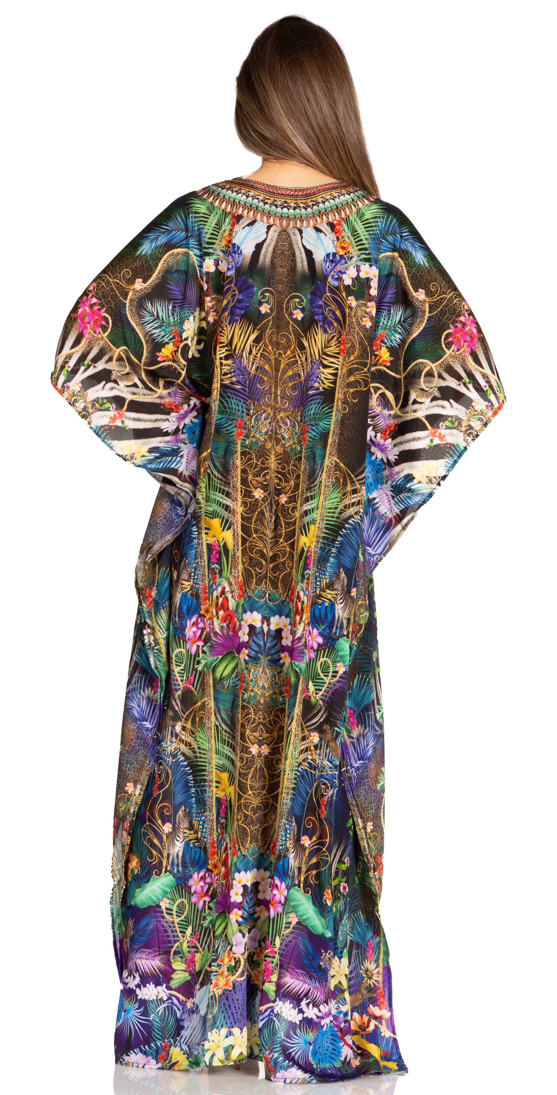 Sakkas Yeni Women's Short Sleeve V-neck Summer Floral Long Caftan Dress Cover-up - Concordia Style Boutique