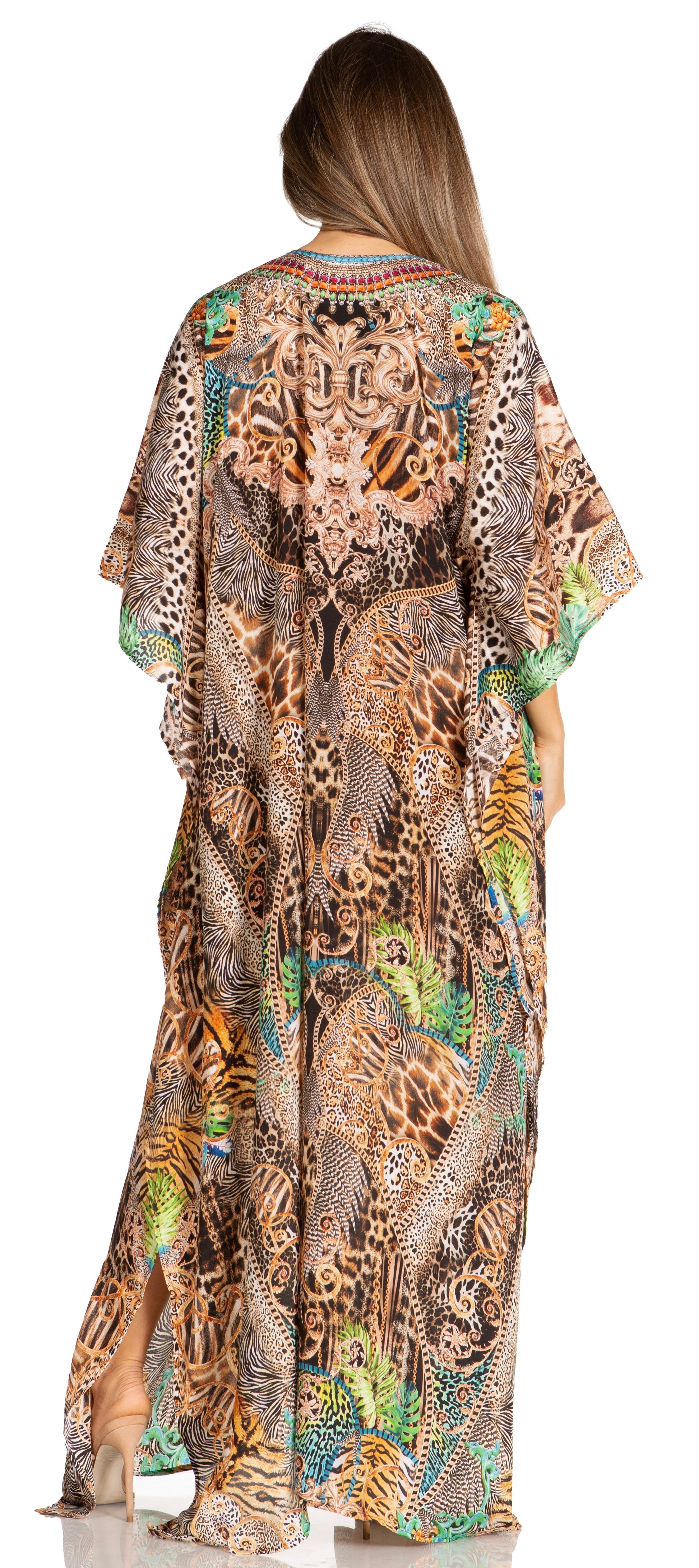 Sakkas Yeni Women's Short Sleeve V-neck Summer Floral Long Caftan Dress Cover-up - Concordia Style Boutique