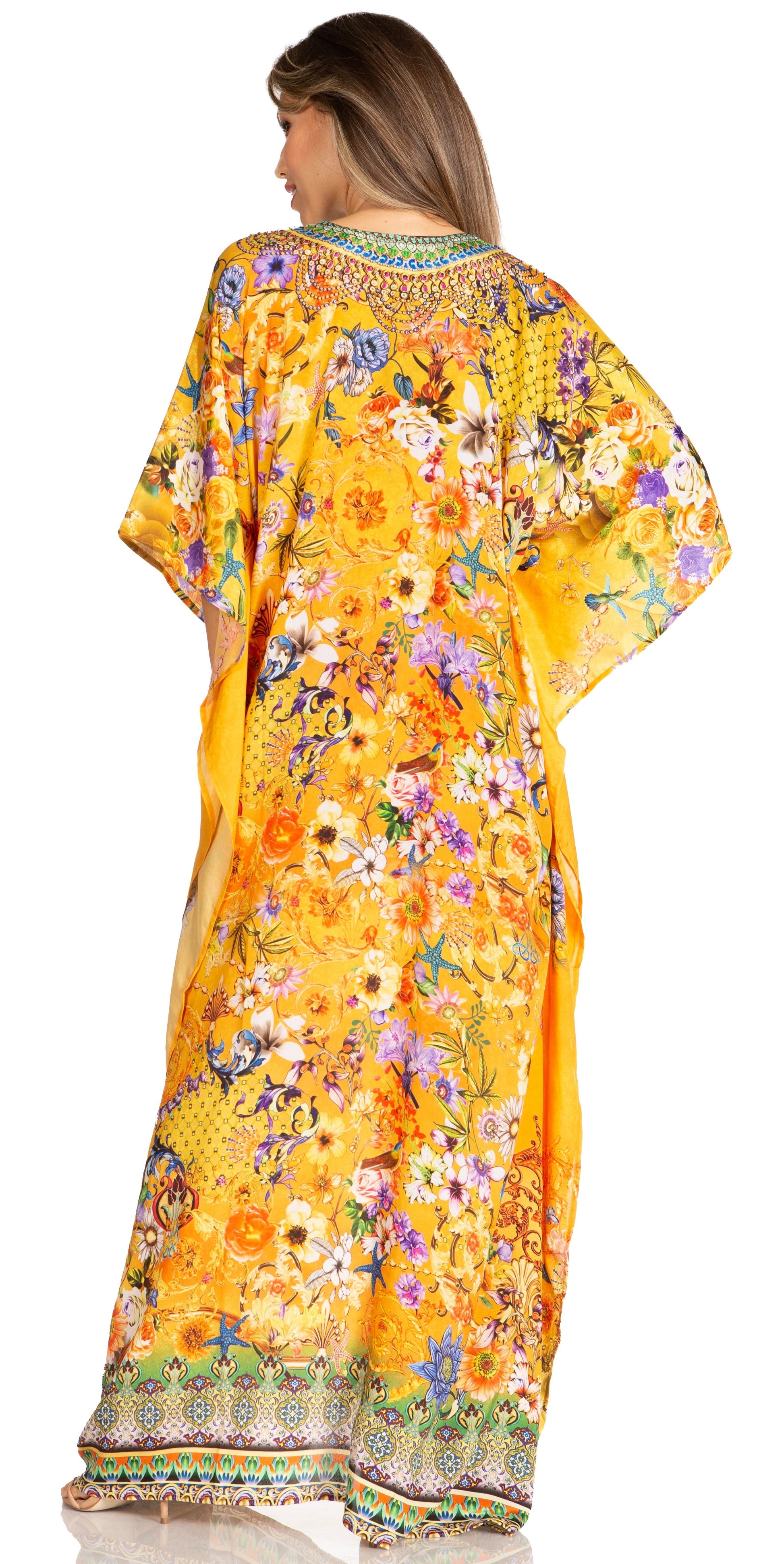 Sakkas Yeni Women's Short Sleeve V-neck Summer Floral Long Caftan Dress Cover-up - Concordia Style Boutique