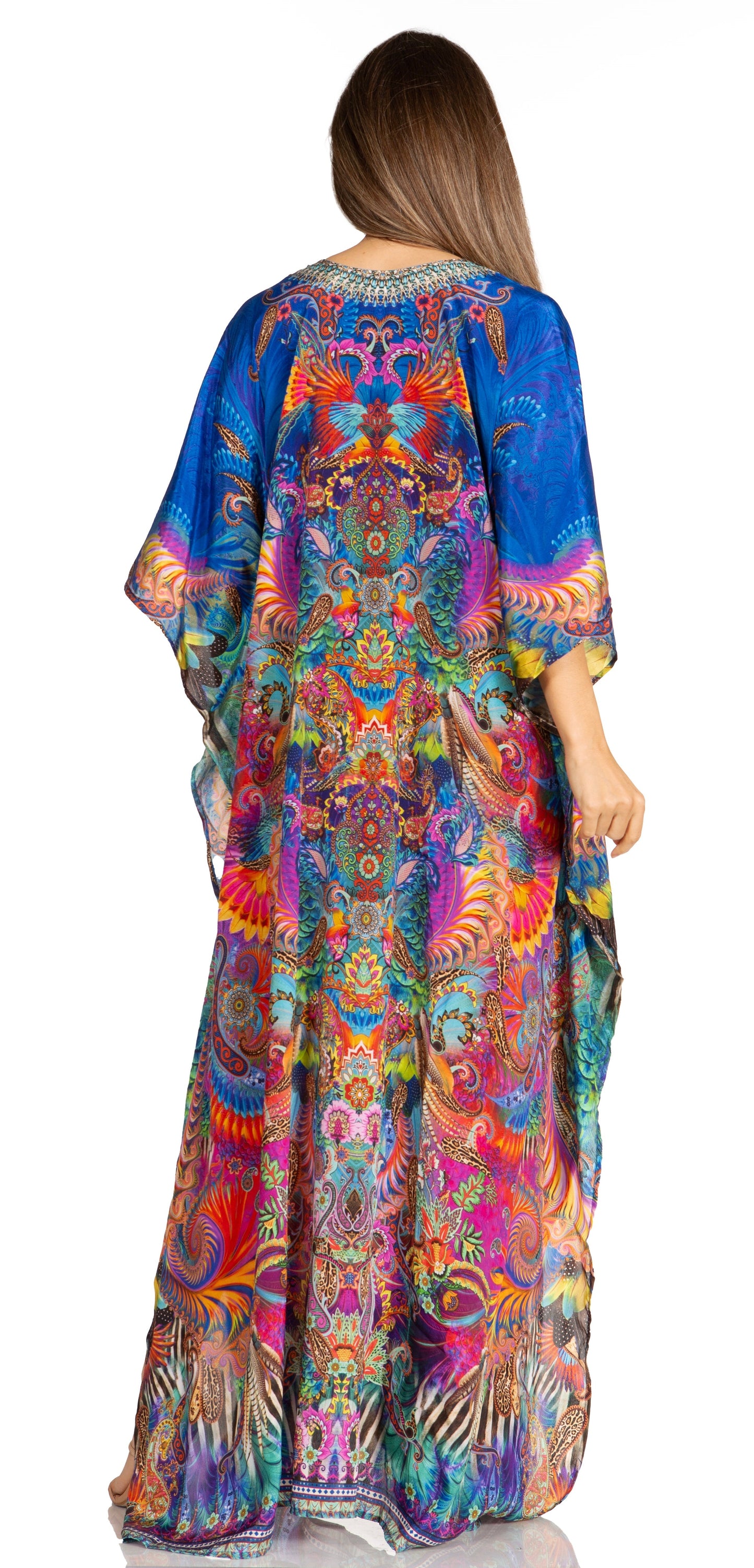 Sakkas Yeni Women's Short Sleeve V-neck Summer Floral Long Caftan Dress Cover-up - Concordia Style Boutique