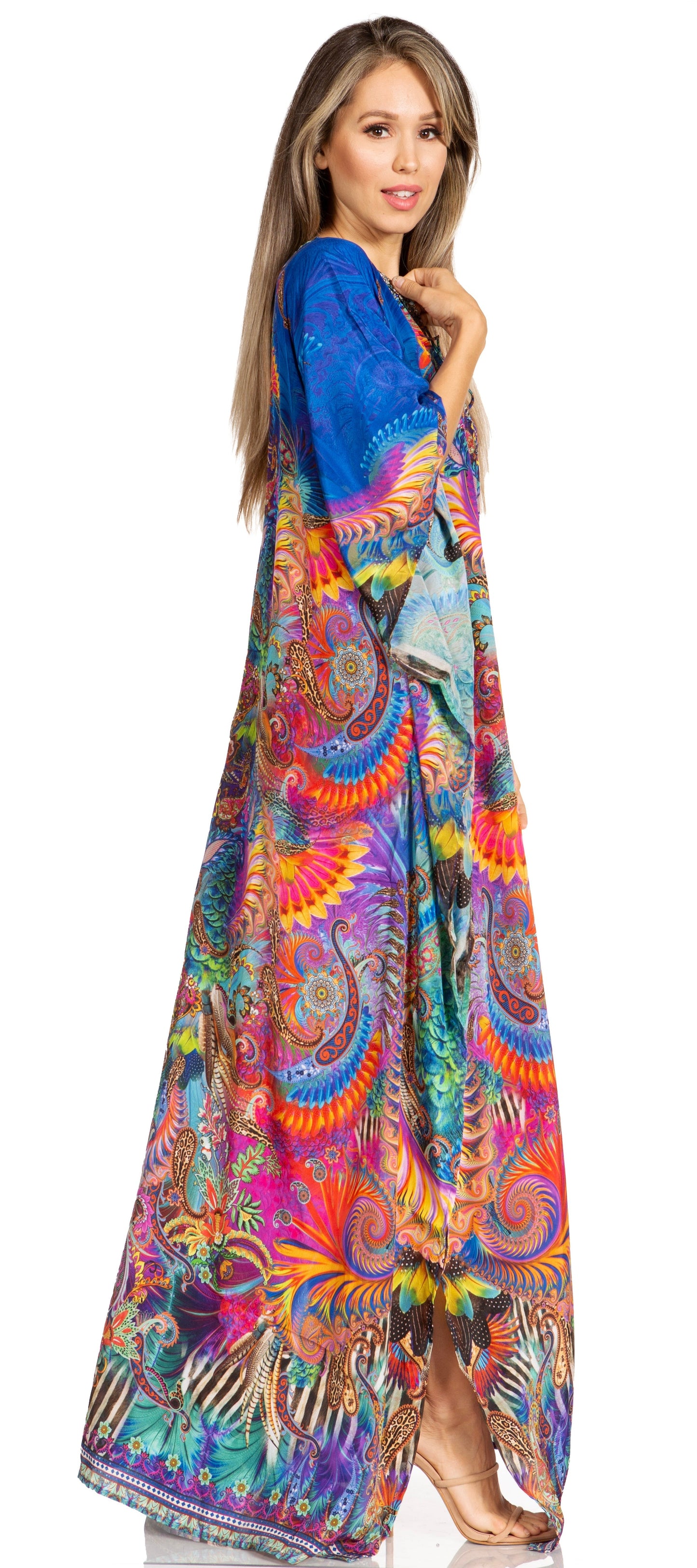 Sakkas Yeni Women's Short Sleeve V-neck Summer Floral Long Caftan Dress Cover-up - Concordia Style Boutique