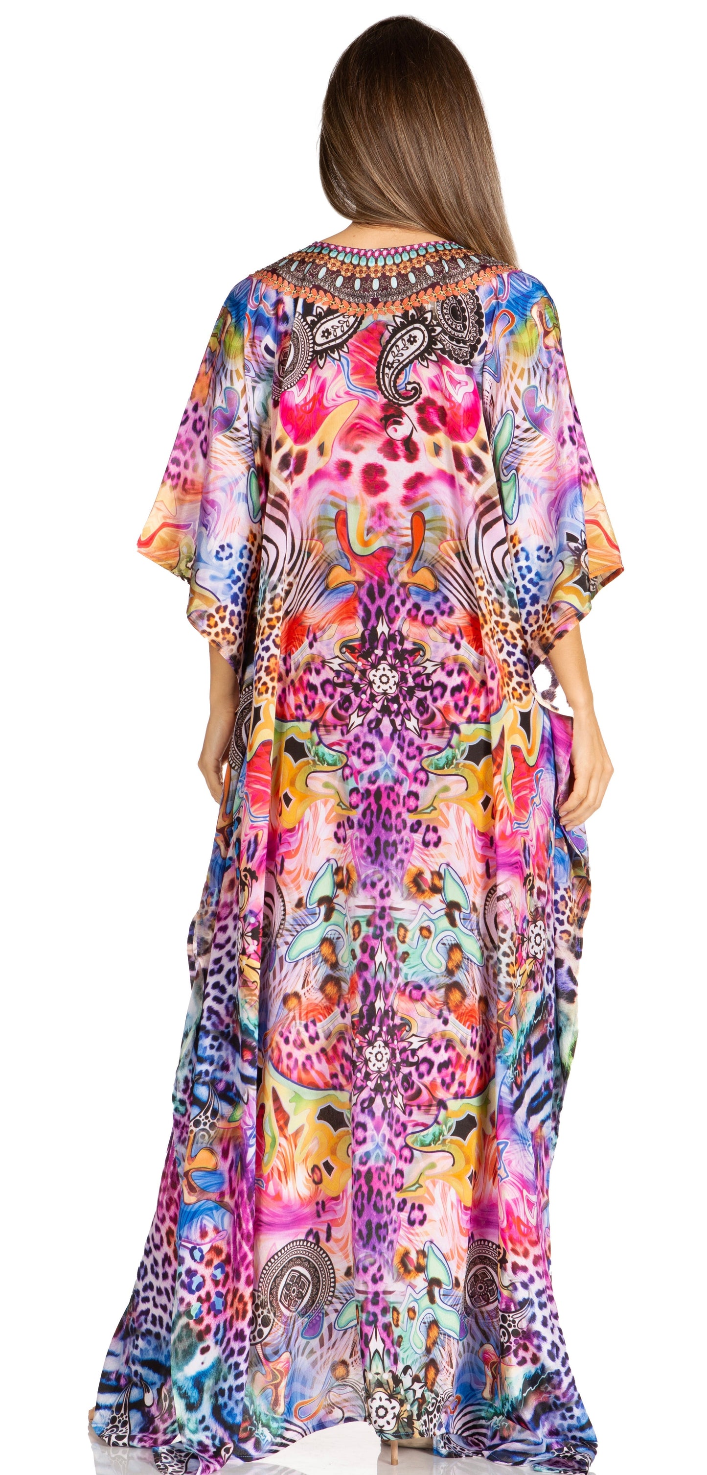 Sakkas Yeni Women's Short Sleeve V-neck Summer Floral Long Caftan Dress Cover-up - Concordia Style Boutique