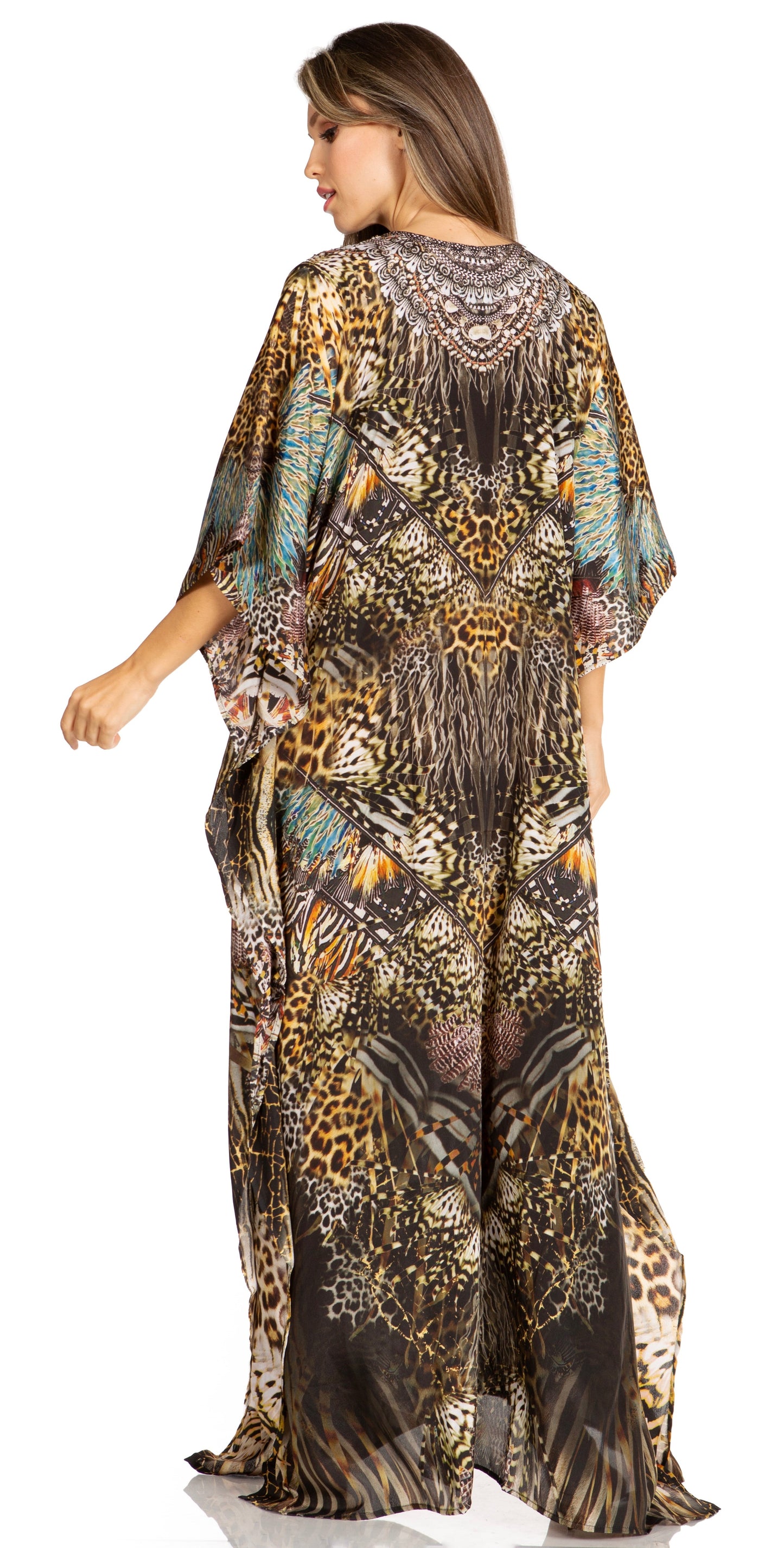 Sakkas Yeni Women's Short Sleeve V-neck Summer Floral Long Caftan Dress Cover-up - Concordia Style Boutique