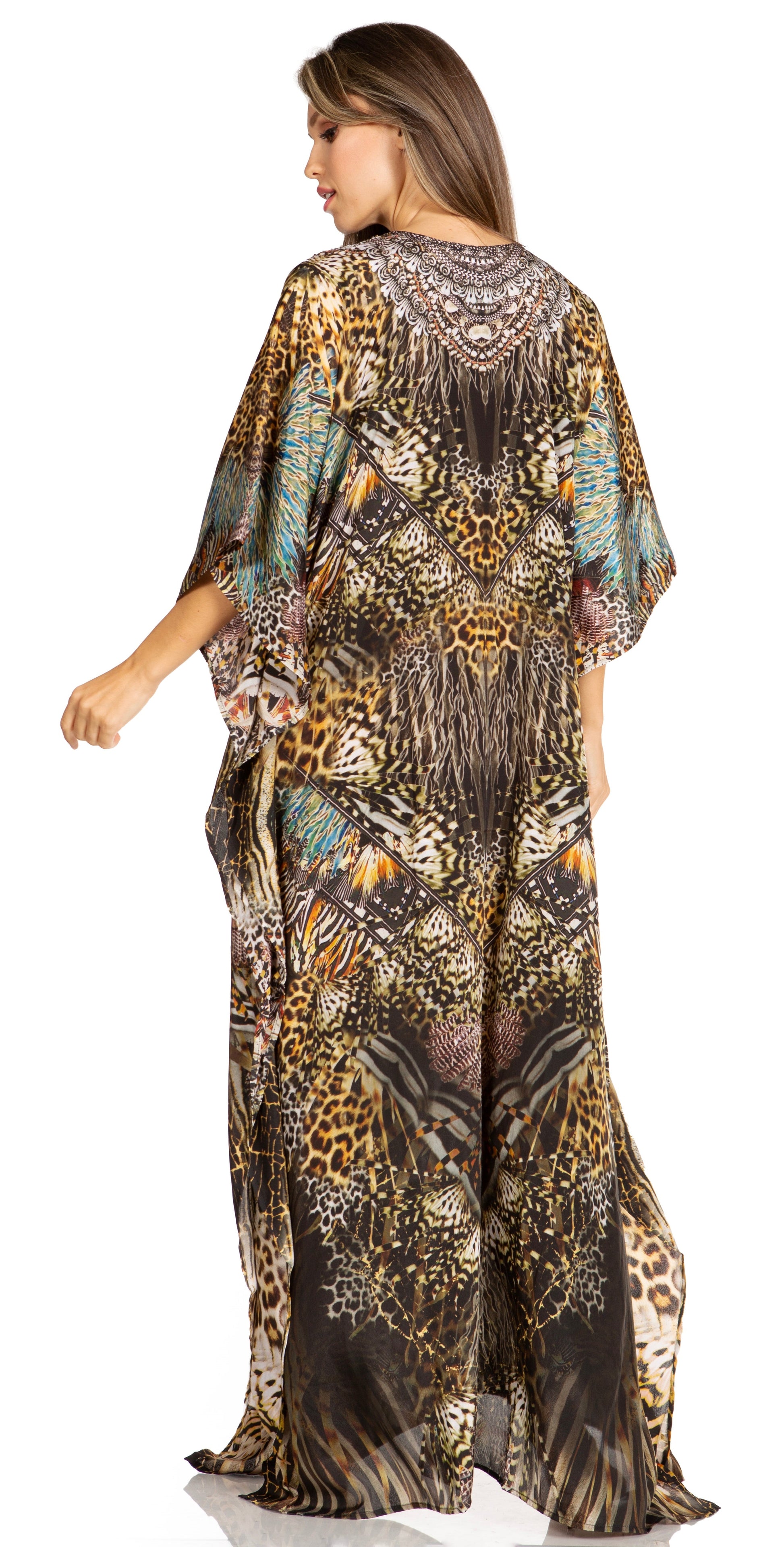 Sakkas Yeni Women's Short Sleeve V-neck Summer Floral Long Caftan Dress Cover-up - Concordia Style Boutique