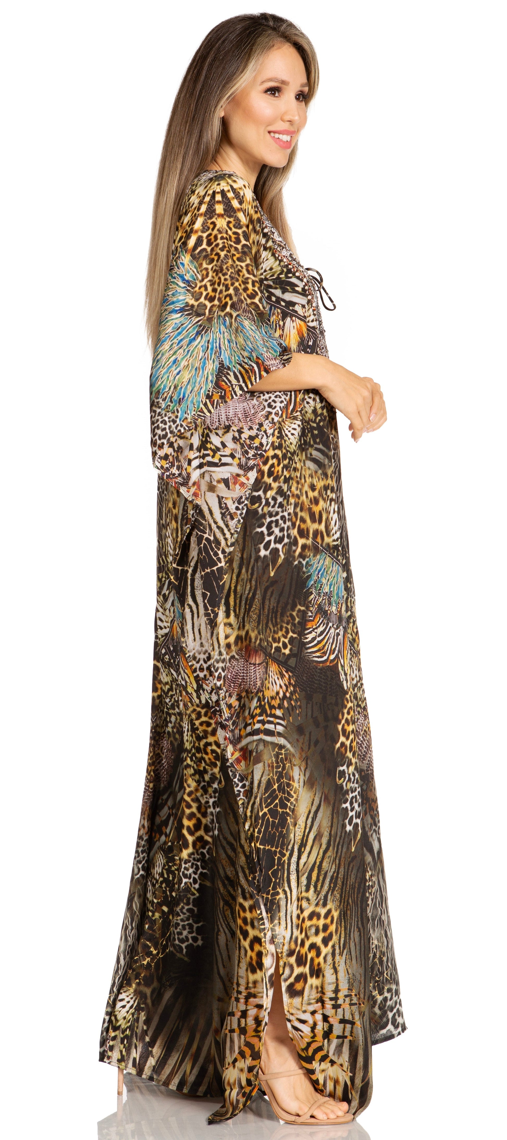 Sakkas Yeni Women's Short Sleeve V-neck Summer Floral Long Caftan Dress Cover-up - Concordia Style Boutique