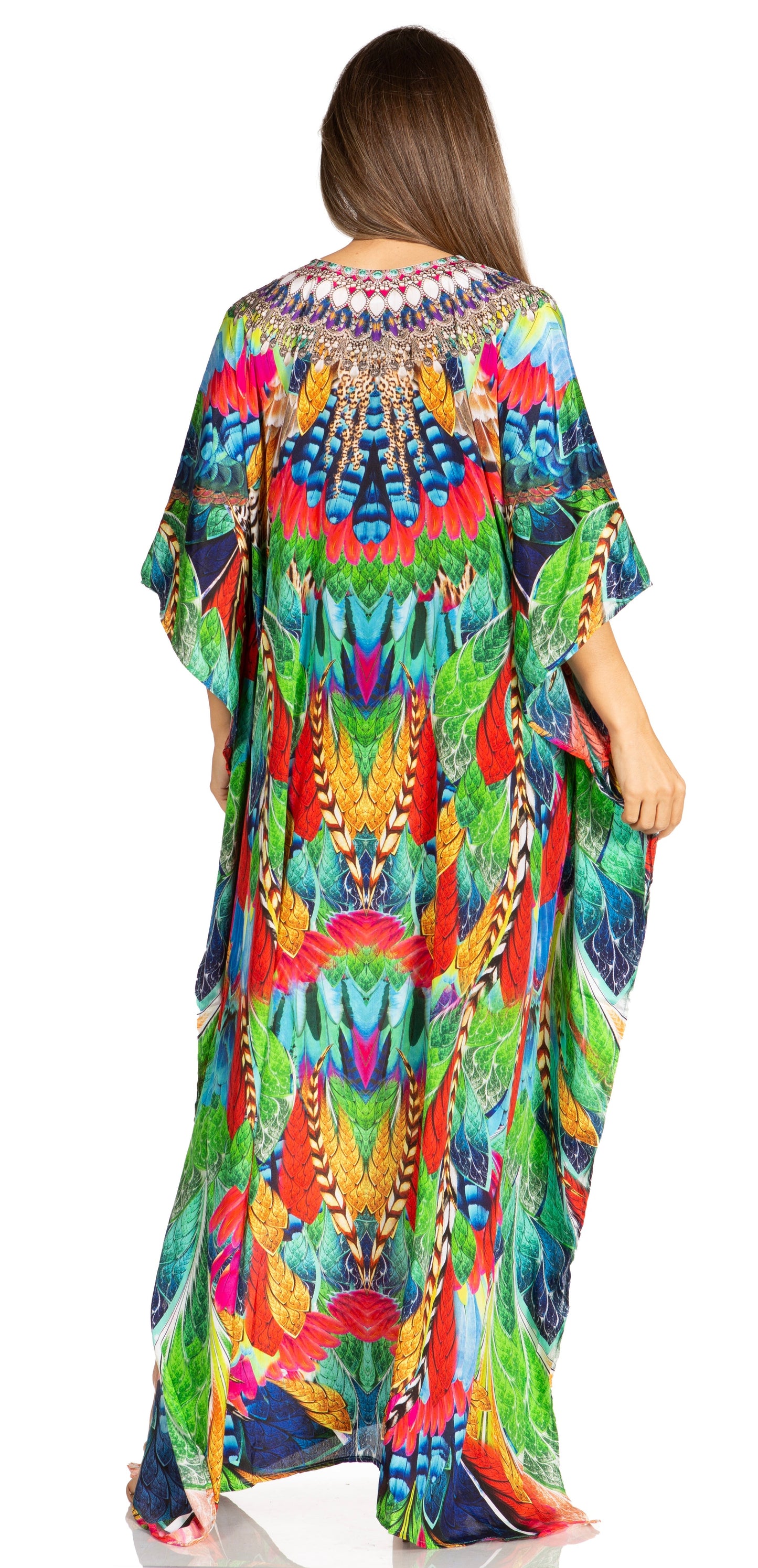 Sakkas Yeni Women's Short Sleeve V-neck Summer Floral Long Caftan Dress Cover-up - Concordia Style Boutique