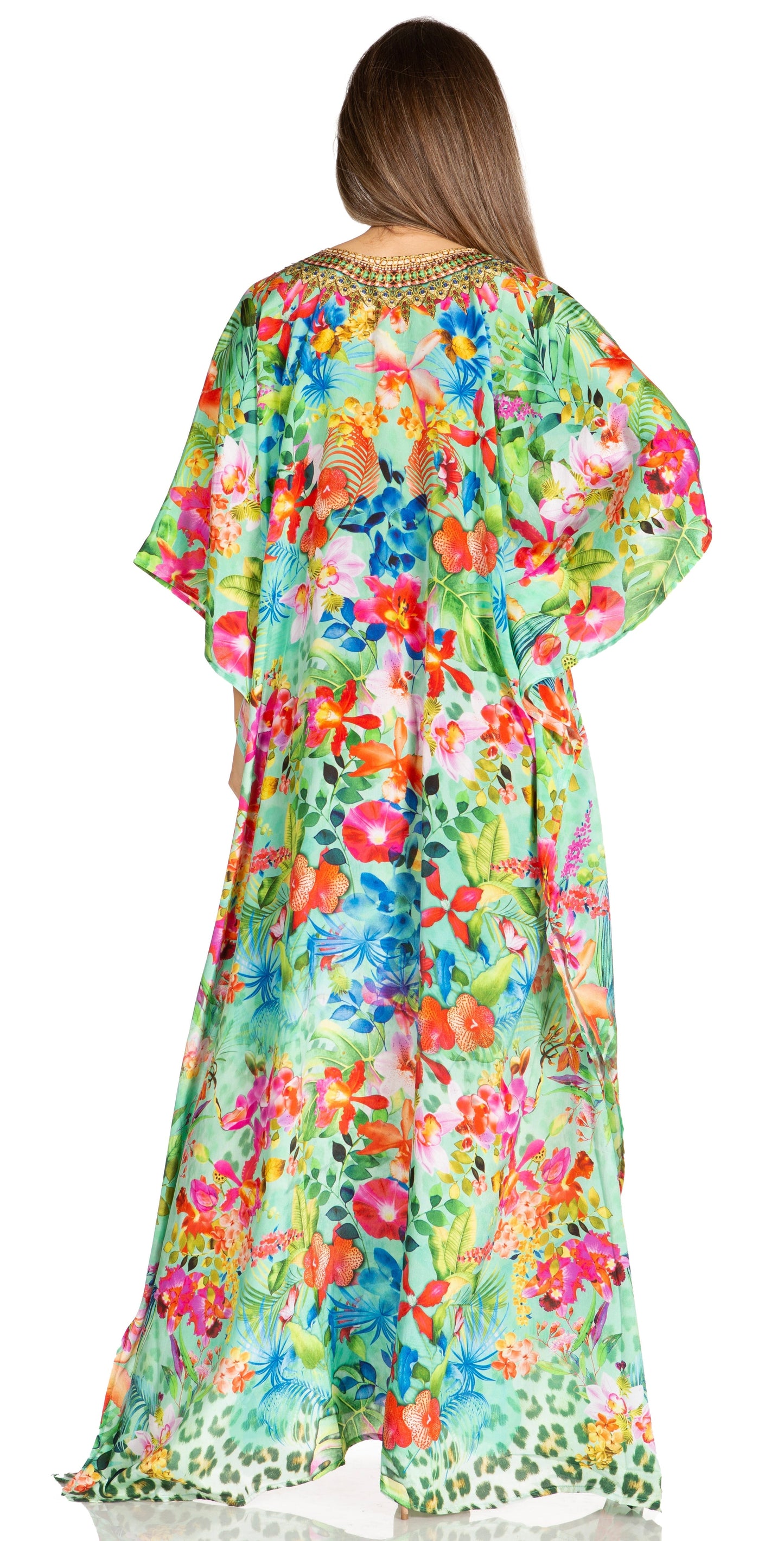 Sakkas Yeni Women's Short Sleeve V-neck Summer Floral Long Caftan Dress Cover-up - Concordia Style Boutique